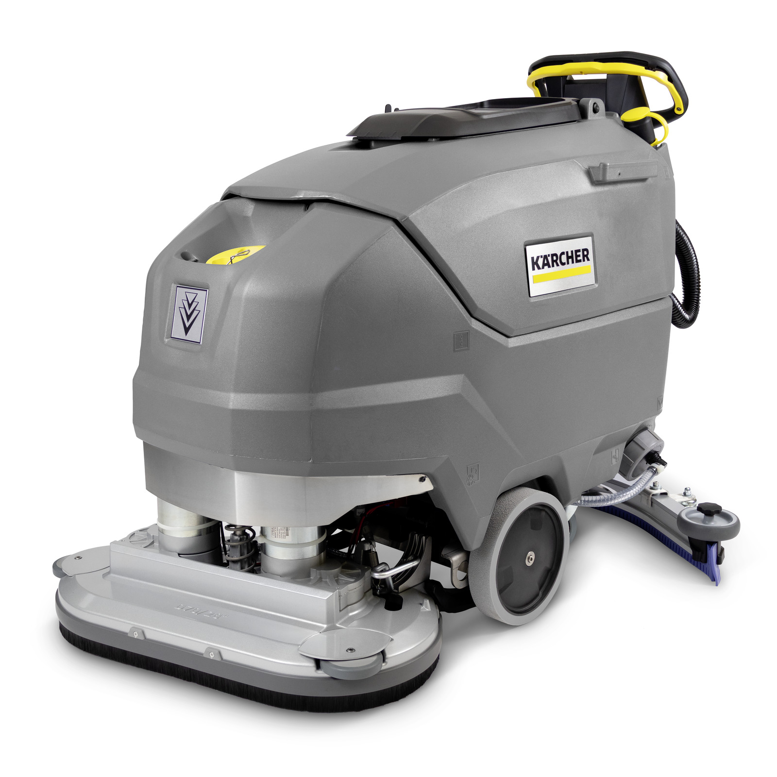 Kärcher grey and yellow scrubber dryer. Kärcher grey and yellow scrubber dryer.