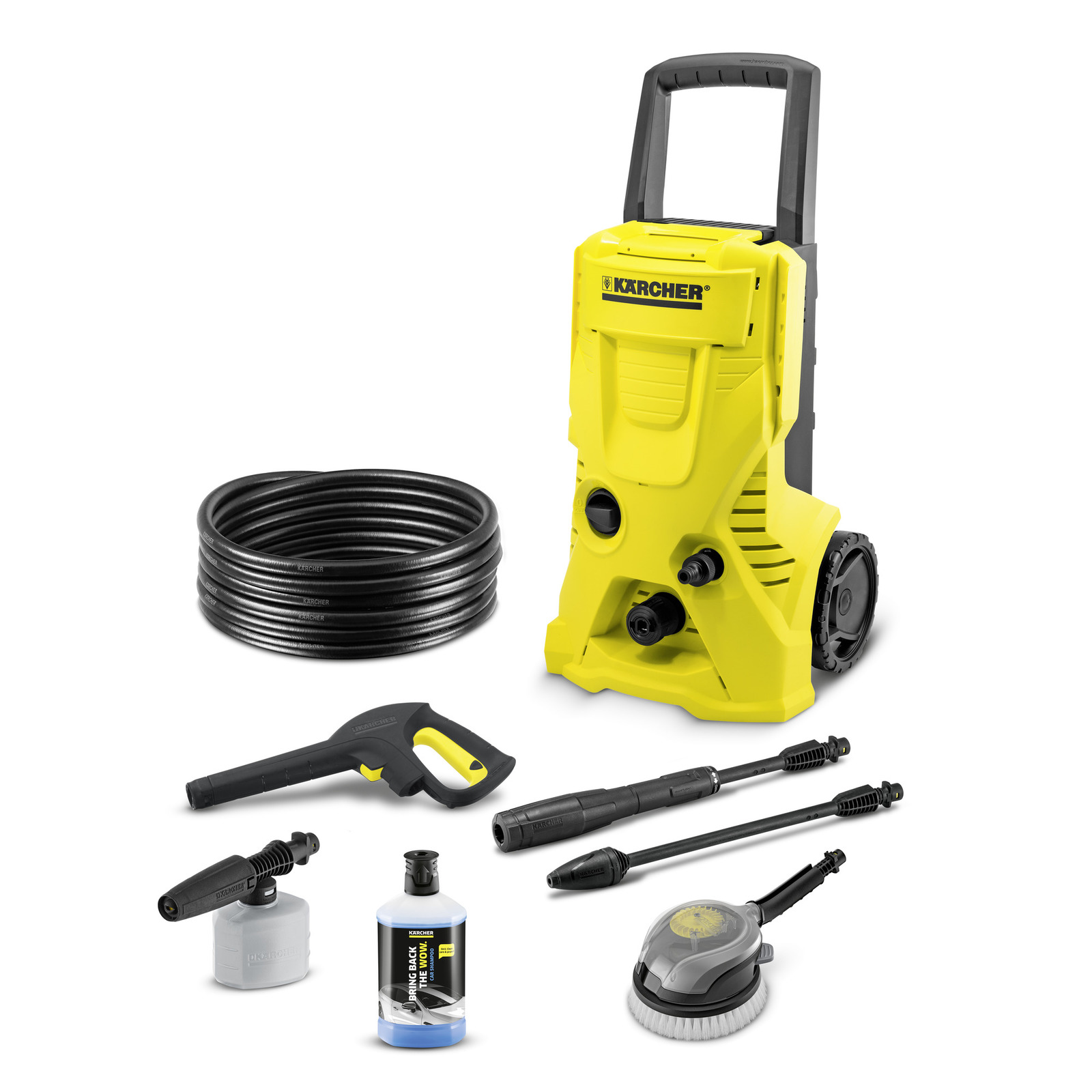 Aspirator Kärcher cu accesorii: furtun, pistol de presiune, lance, detergent și perie rotativă. Aspirator Kärcher cu accesorii: furtun, pistol de presiune, lance, detergent și perie rotativă.