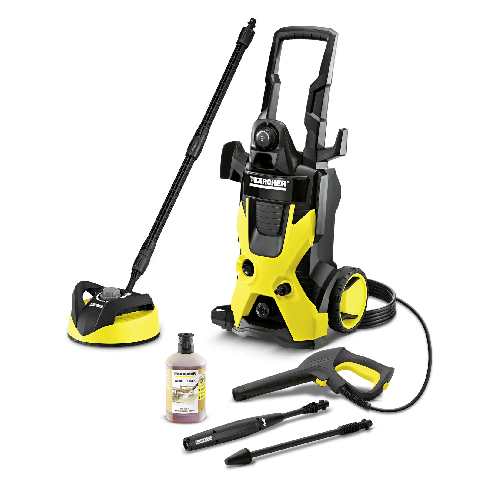 Kärcher hogedrukreiniger met accessoires: terrasreiniger, reinigingsmiddel, spuitpistool en lans. Kärcher hogedrukreiniger met accessoires: terrasreiniger, reinigingsmiddel, spuitpistool en lans.