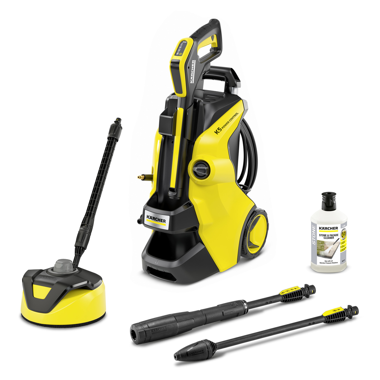 Aspirator Kärcher K5 Power Control galben, accesorii de curățare, detergent pentru piatră și faianță.