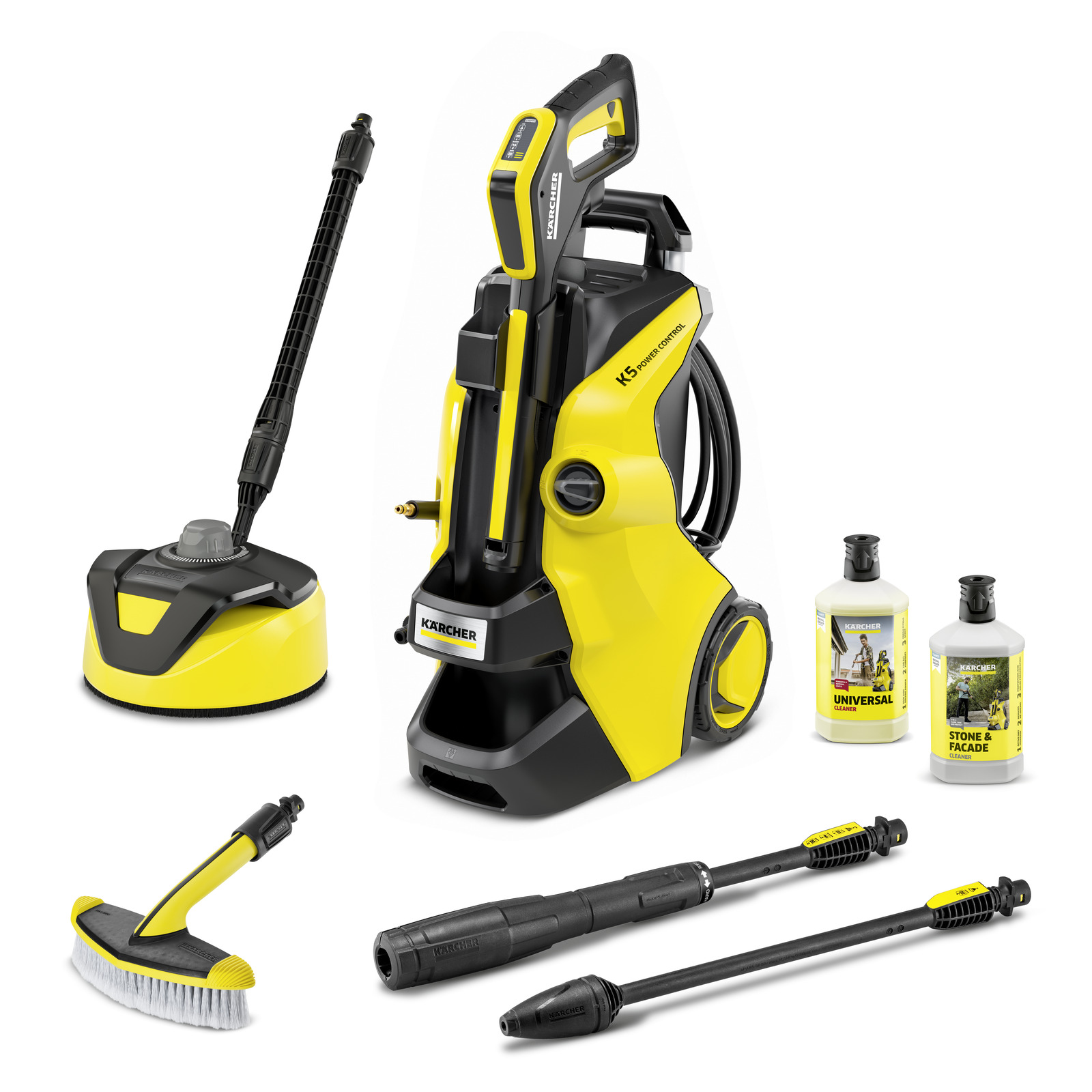 Aspirator Kärcher K5 cu accesorii: perie, lance, detergent universal și pentru fațade.