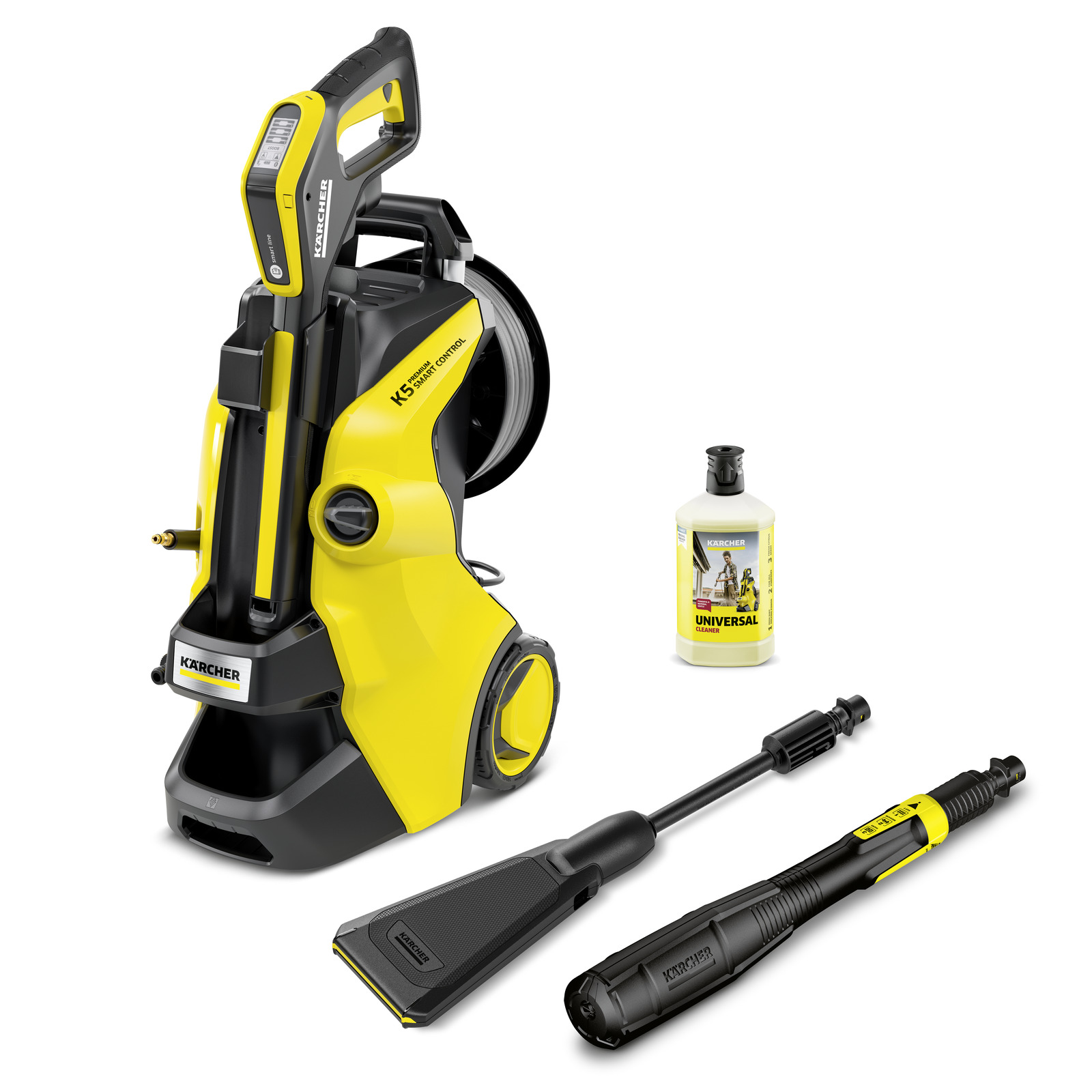 Aspirator Kärcher K5 Smart Control galben, cu accesorii și detergent universal. Aspirator Kärcher K5 Smart Control galben, cu accesorii și detergent universal.