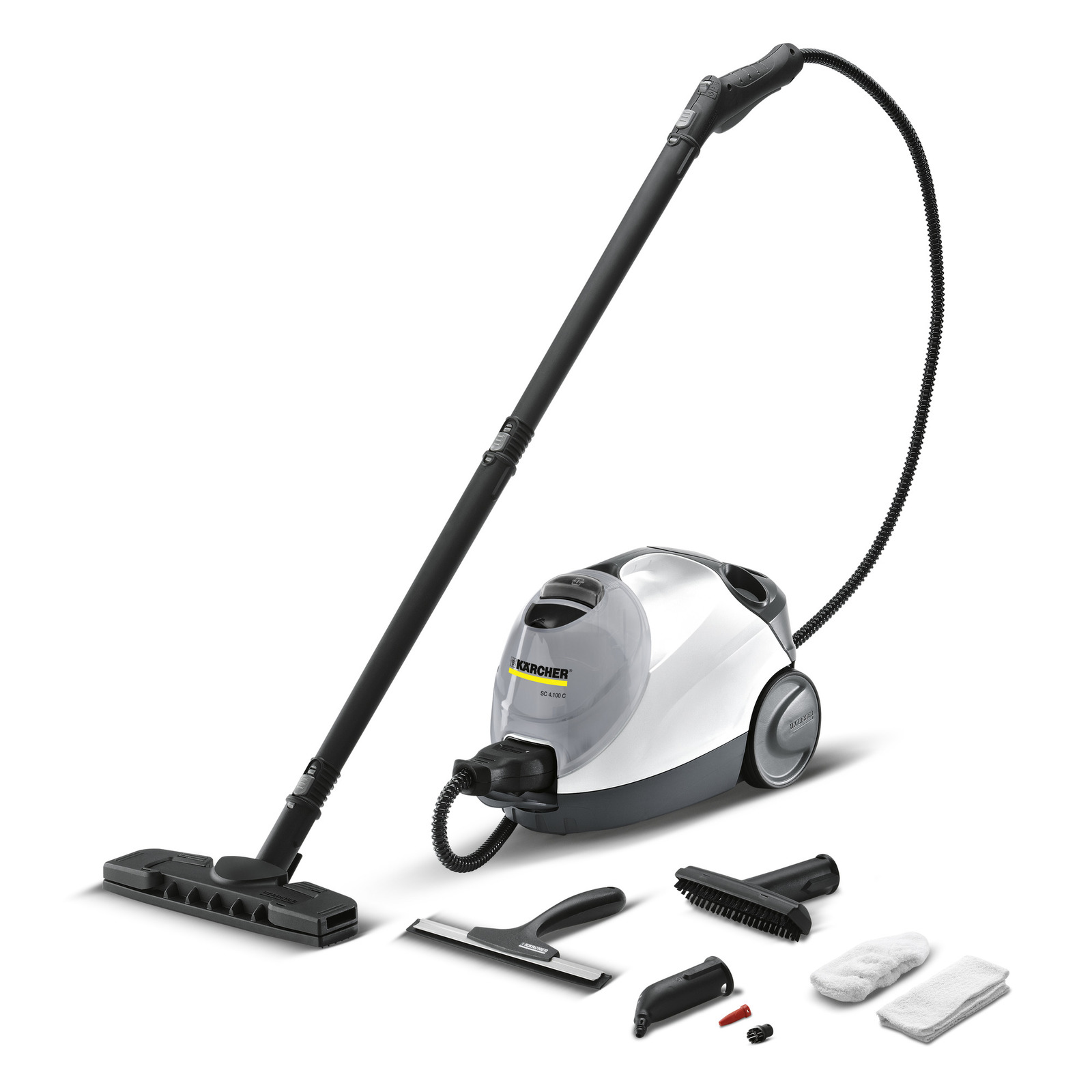 Kärcher Dampfreiniger mit Zubehör: Bodendüse, Fensterabzieher, Bürste, Handdüse, Tuch und Reinigungsaufsätze. Kärcher Dampfreiniger mit Zubehör: Bodendüse, Fensterabzieher, Bürste, Handdüse, Tuch und Reinigungsaufsätze.