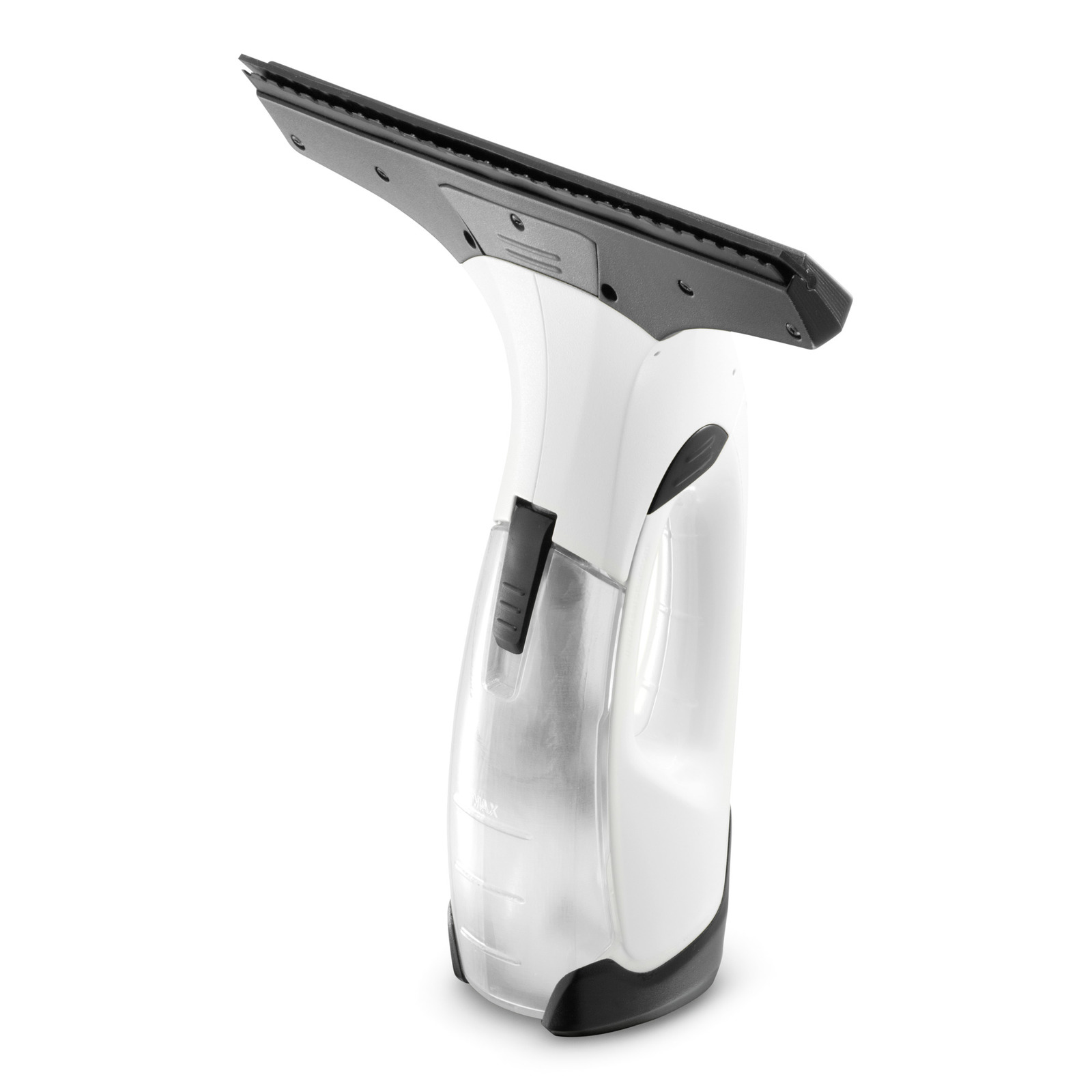 White Kärcher window vac with black rubber blade, standing upright on a white background. White Kärcher window vac with black rubber blade, standing upright on a white background.