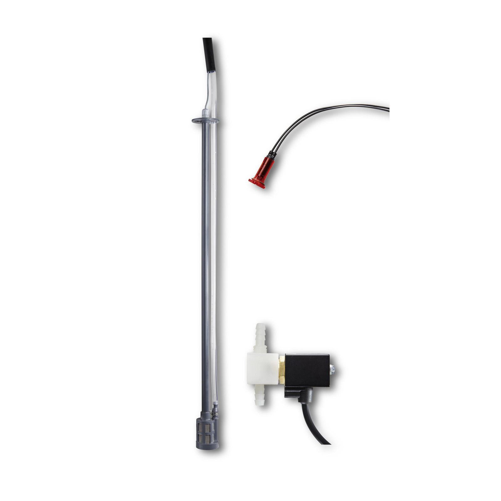 Kärcher accessory kit with a transparent tube, red nozzle, and white connector on a white background.