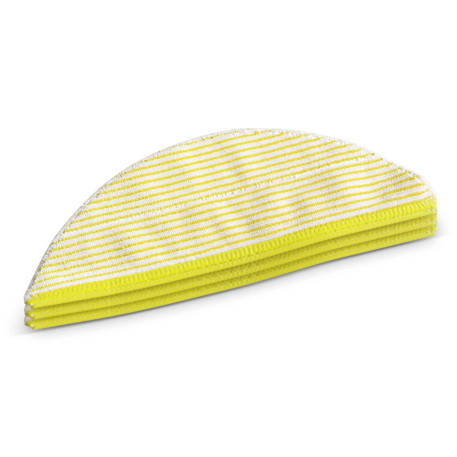 Yellow and white striped triangular cleaning cloth, folded neatly on a white background.