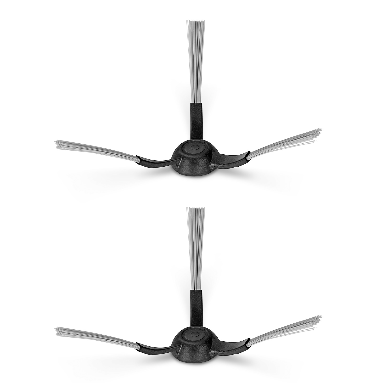 Two black Kärcher side brushes with three bristles each, positioned vertically on a white background.