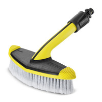 Kärcher wash brush with yellow handle and white bristles, designed for cleaning surfaces.