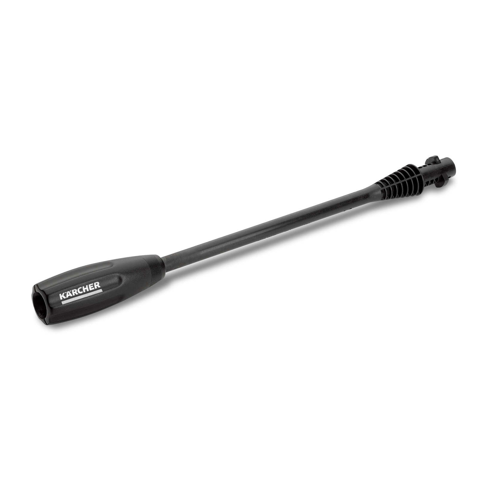 Kärcher high-pressure cleaner lance with black nozzle and handle, set against a white background. Kärcher high-pressure cleaner lance with black nozzle and handle, set against a white background.