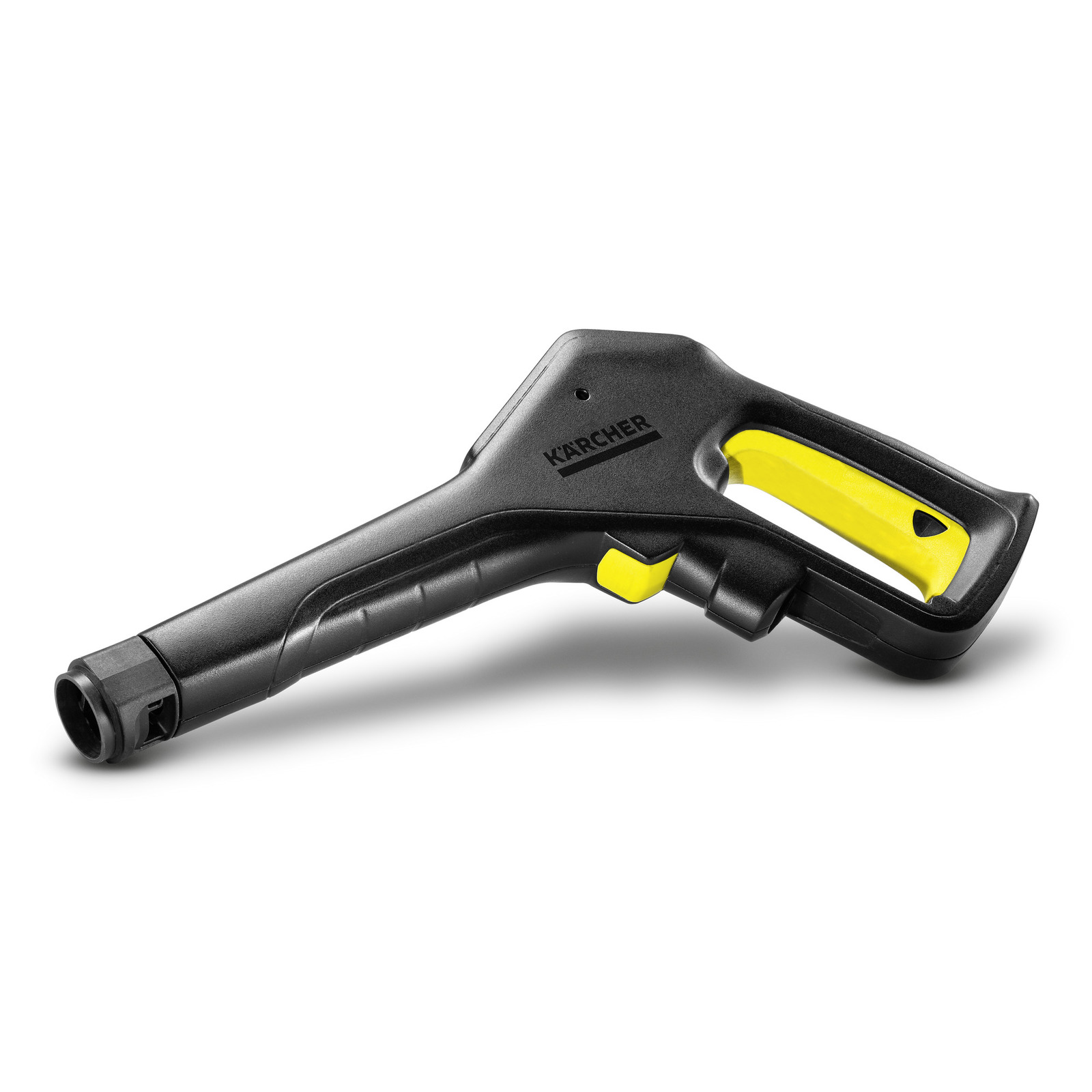 Pistol Kärcher pentru curățare sub presiune, negru cu detalii galbene, pe fundal alb. Pistol Kärcher pentru curățare sub presiune, negru cu detalii galbene, pe fundal alb.