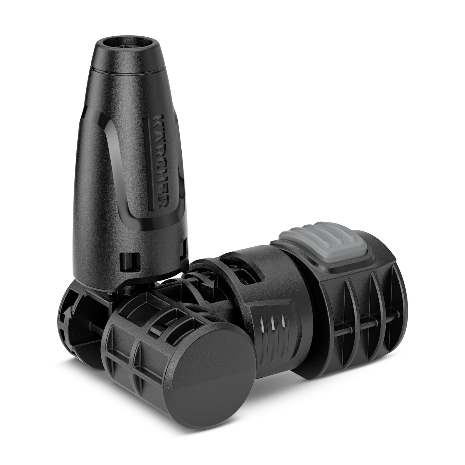 Kärcher water filter attachment, black, with cylindrical design and textured grip, shown on a white background.