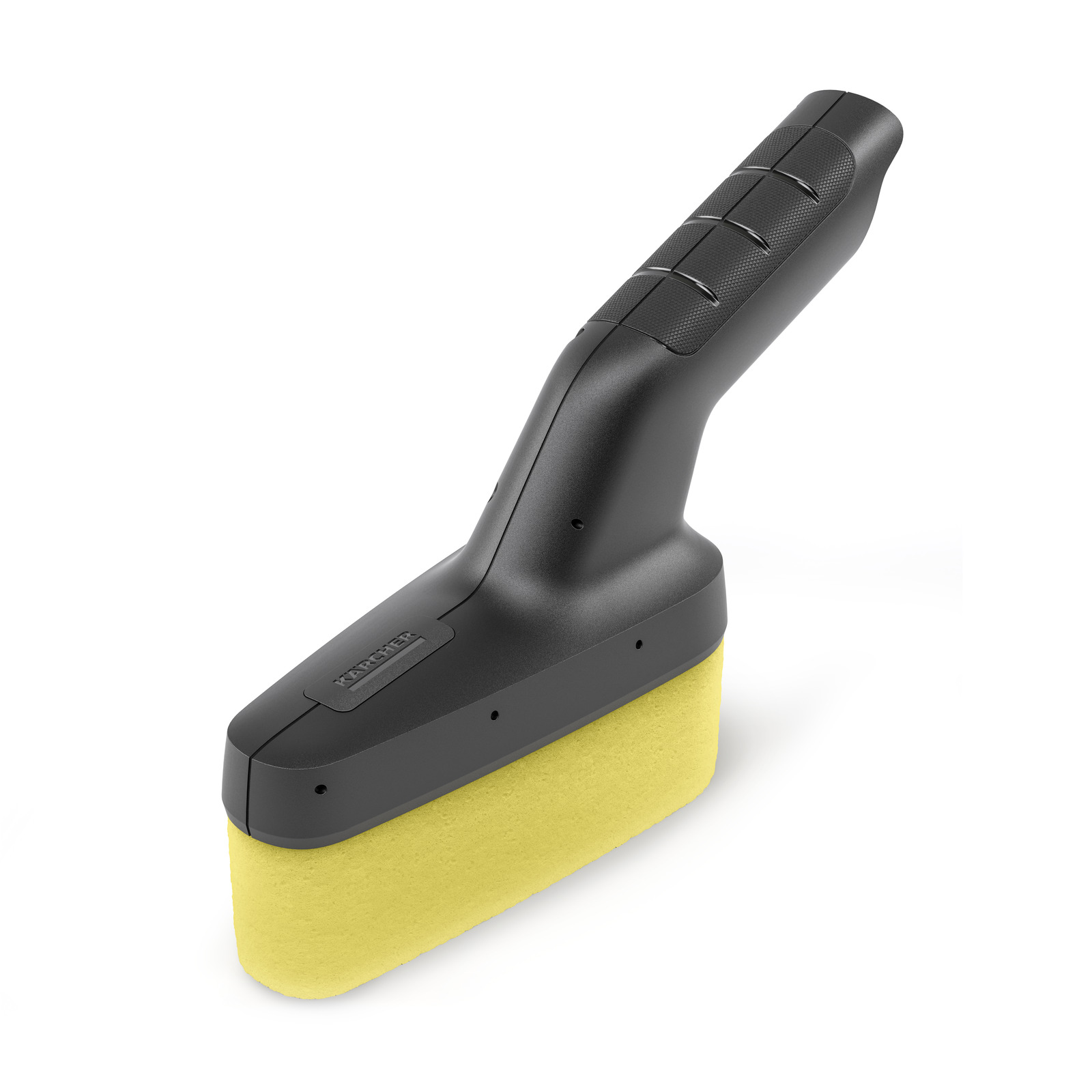 Kärcher handheld cleaning tool with a black handle and yellow sponge attachment. Kärcher handheld cleaning tool with a black handle and yellow sponge attachment.