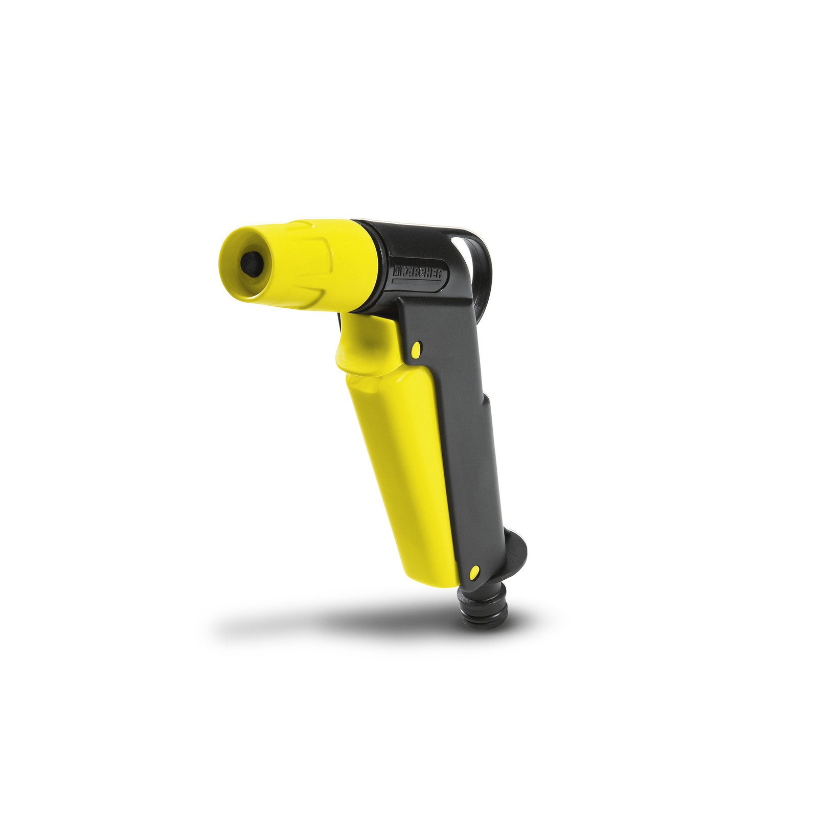 Yellow and black Kärcher spray gun with ergonomic handle, isolated on white background. Yellow and black Kärcher spray gun with ergonomic handle, isolated on white background.