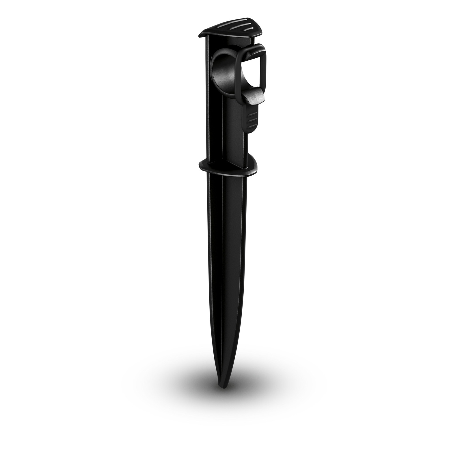 Black Kärcher ground spike with a circular holder, standing upright on a white background.