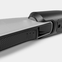 Close-up of a black Kärcher window vac with textured grip and sleek design on a light grey background.