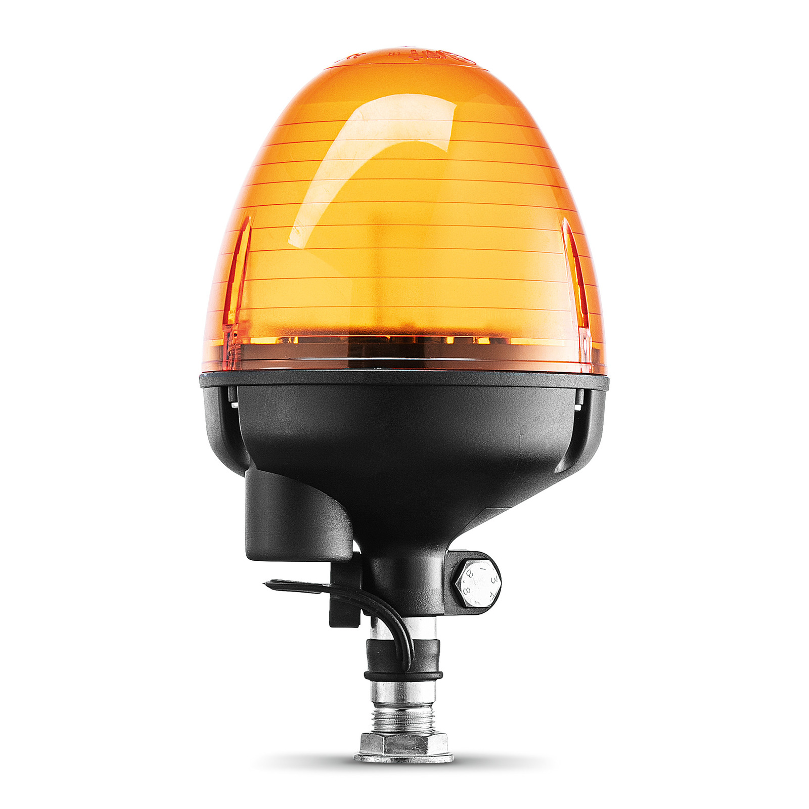 Orange beacon light with a black base and mounting bolt, isolated on a white background.