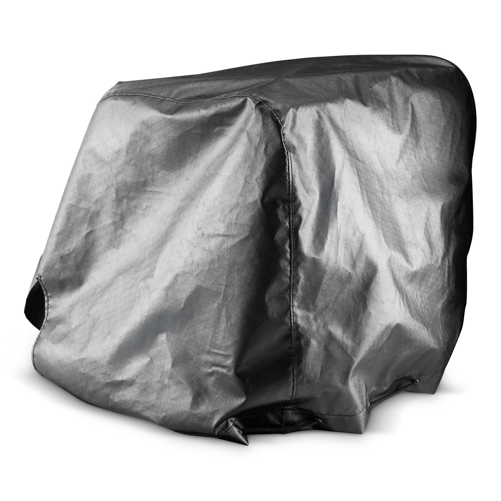 Black protective cover draped over a large rectangular object, showing creases and seams. Black protective cover draped over a large rectangular object, showing creases and seams.