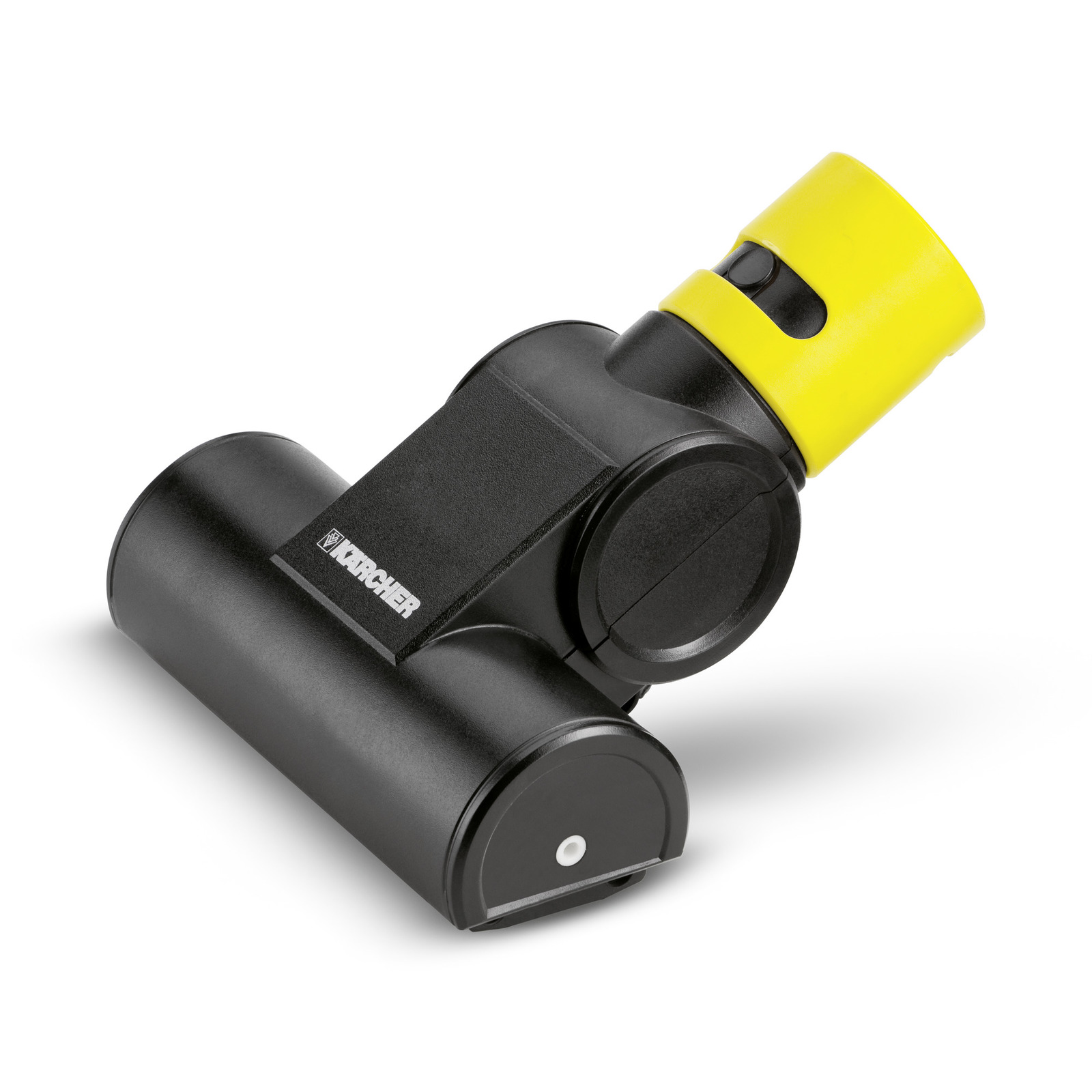 Kärcher turbo brush attachment with black cylindrical body and yellow connector. Kärcher turbo brush attachment with black cylindrical body and yellow connector.