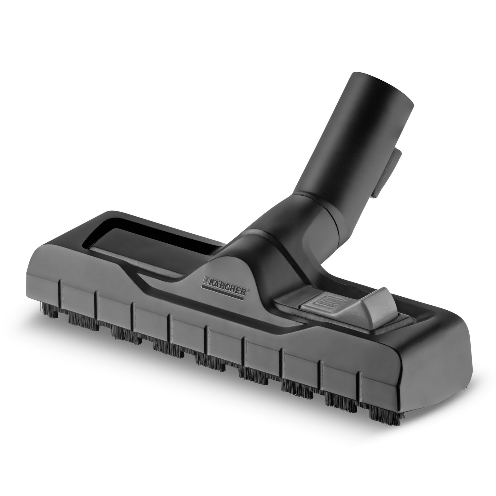 Kärcher vacuum cleaner floor nozzle with bristles, black, angled view.