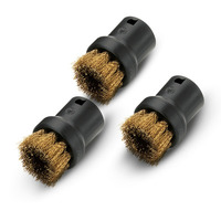 Three Kärcher brass brushes with black plastic bases arranged diagonally on a white background.