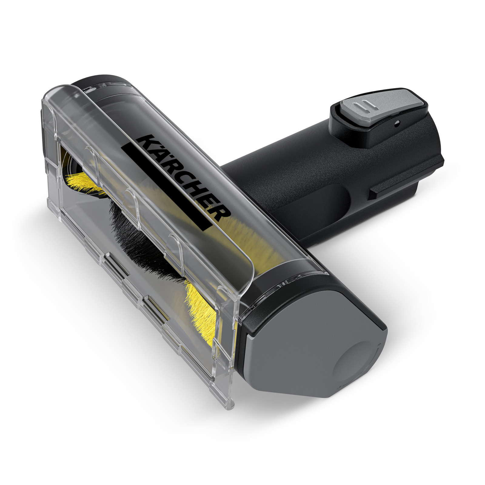 Kärcher vacuum cleaner brush attachment with transparent casing and visible yellow bristles.