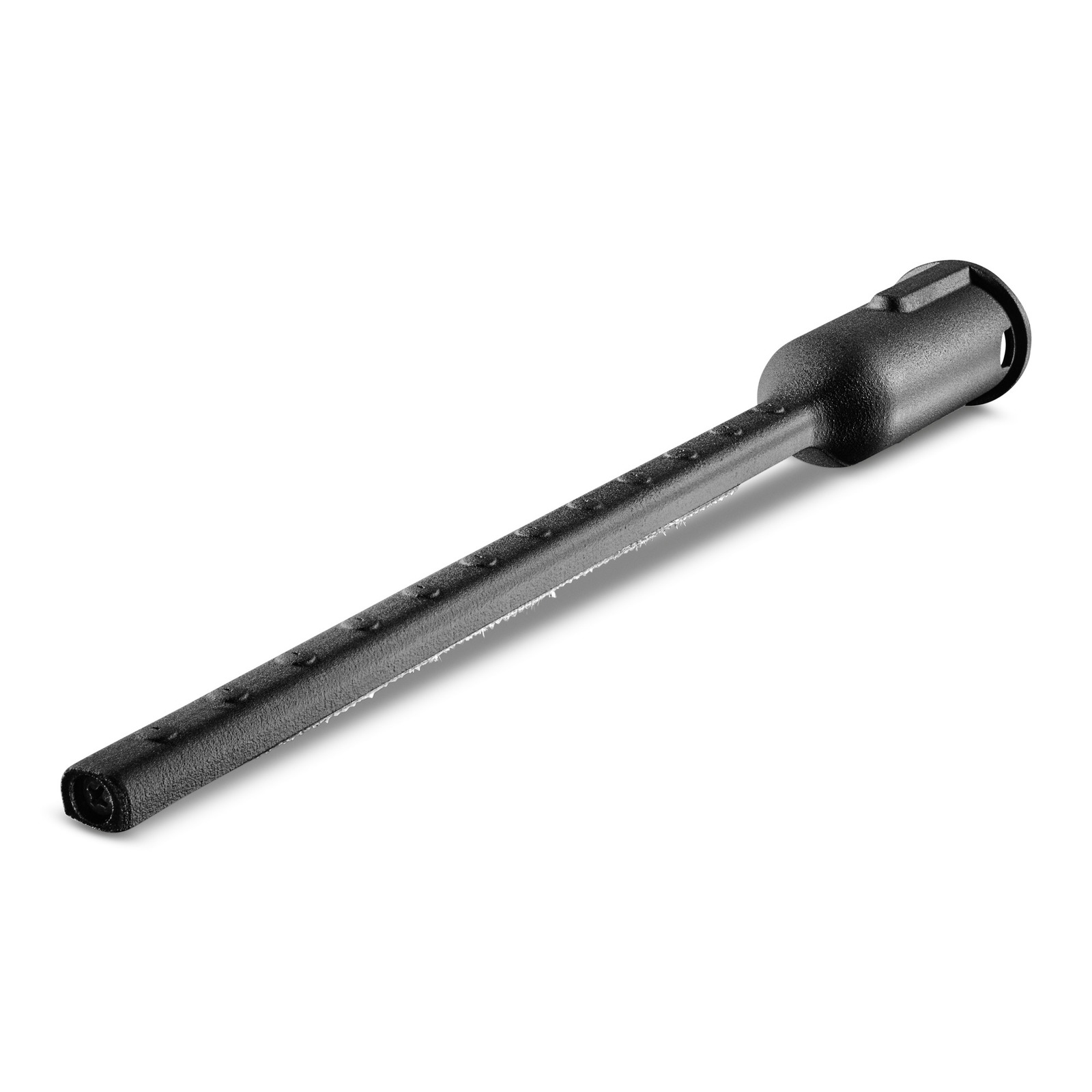 Black Kärcher spray lance with textured surface, shown on a white background. Black Kärcher spray lance with textured surface, shown on a white background.