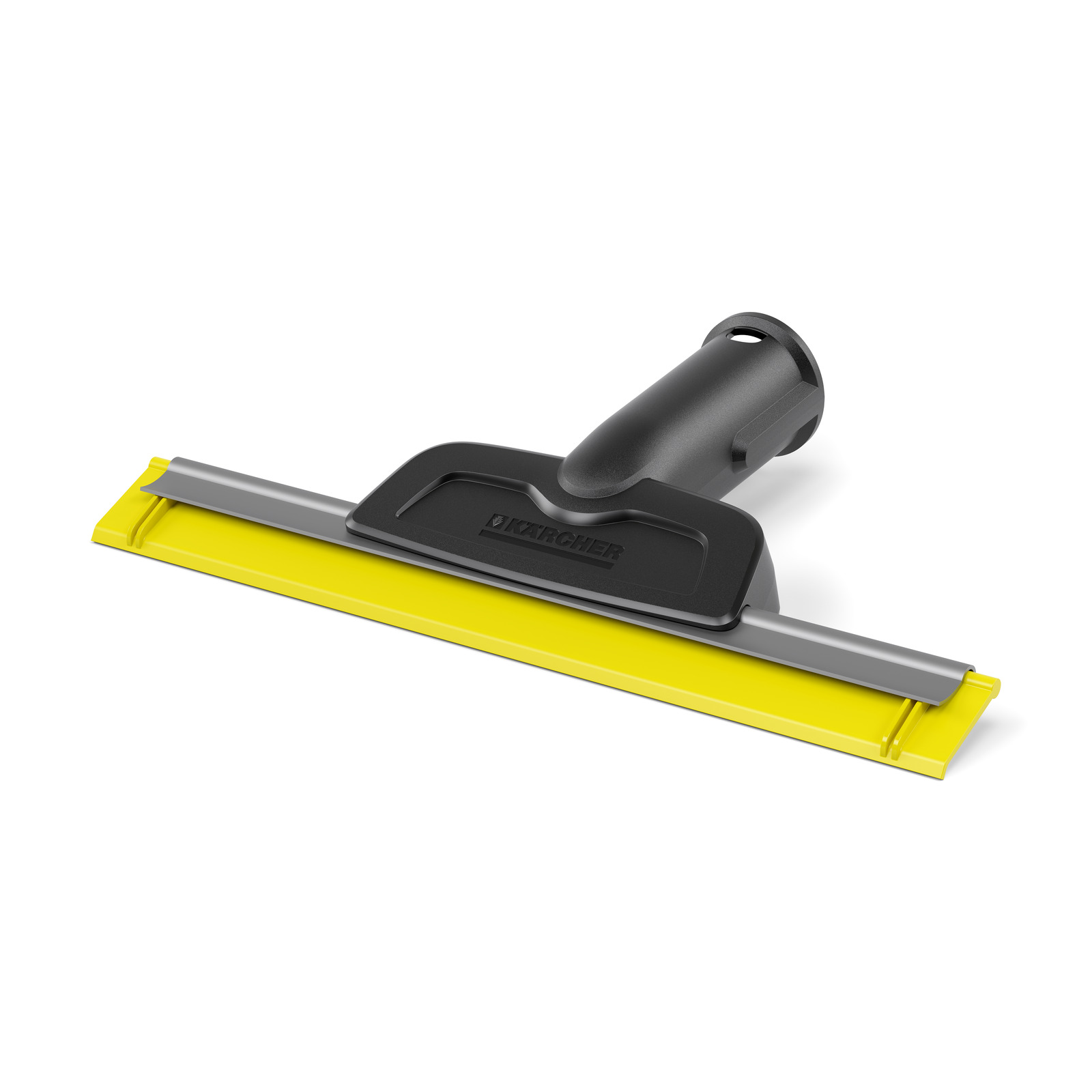 Kärcher window vac attachment with black handle and yellow blade, isolated on white background.