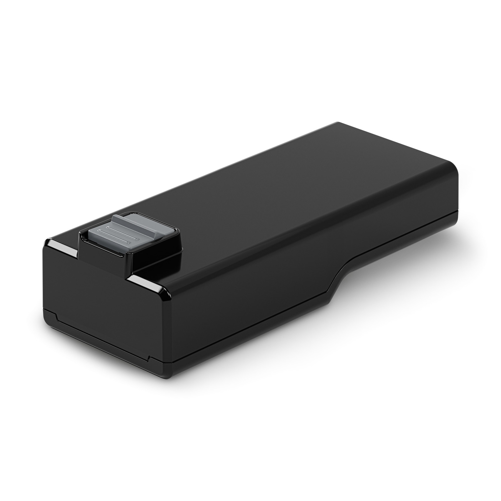 Black Kärcher battery pack with a grey connector, isolated on a white background. Black Kärcher battery pack with a grey connector, isolated on a white background.