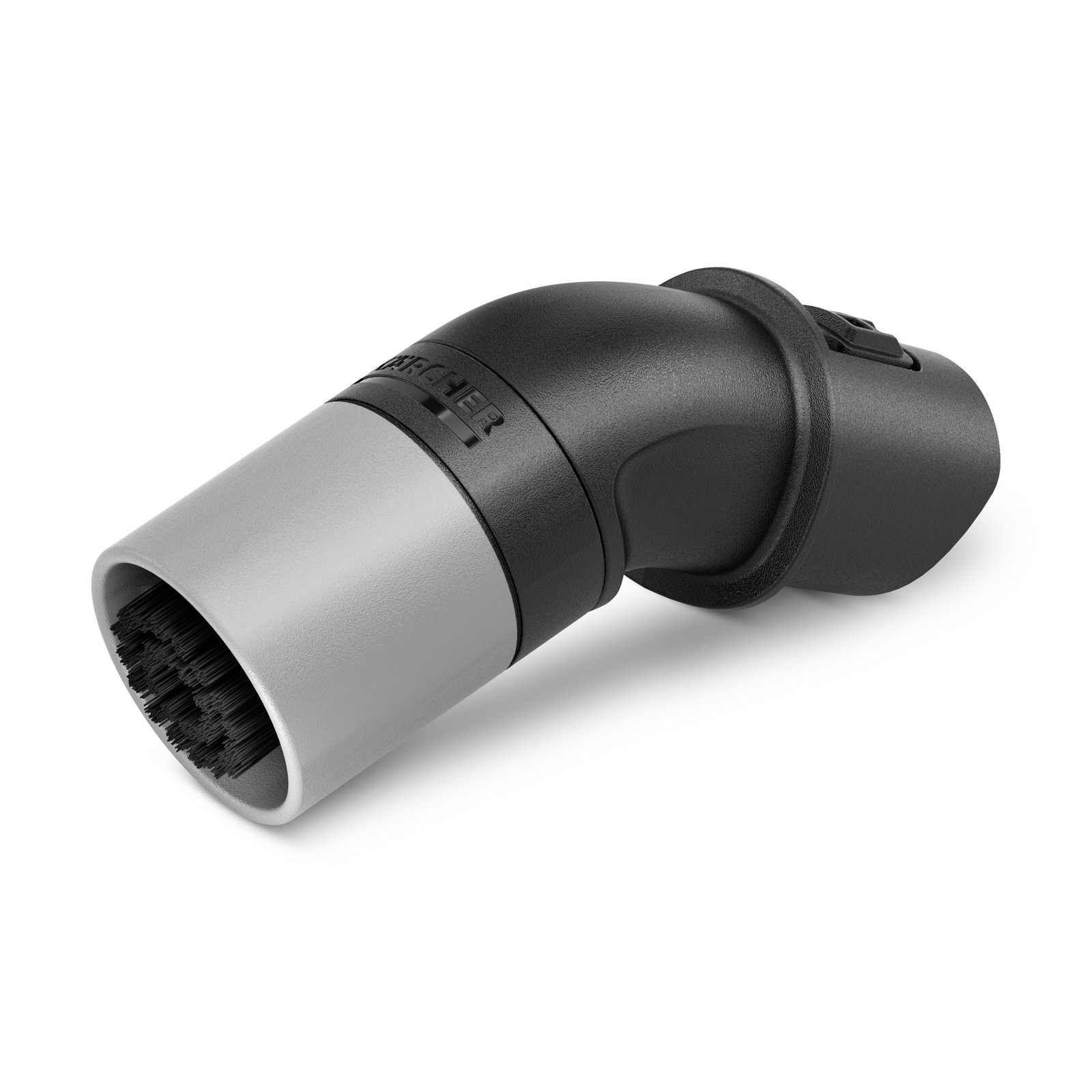 Kärcher vacuum cleaner brush attachment with black and grey design, featuring bristles at the end. Kärcher vacuum cleaner brush attachment with black and grey design, featuring bristles at the end.