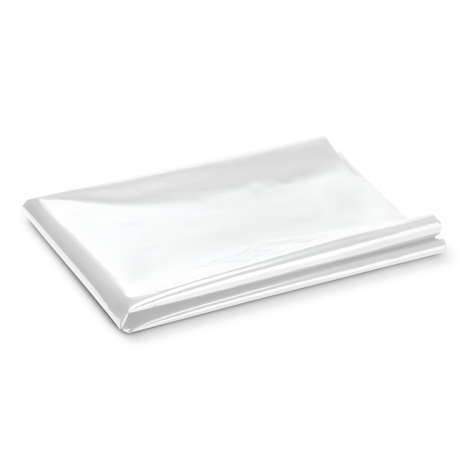 Folded white plastic sheet on a plain white background. Folded white plastic sheet on a plain white background.