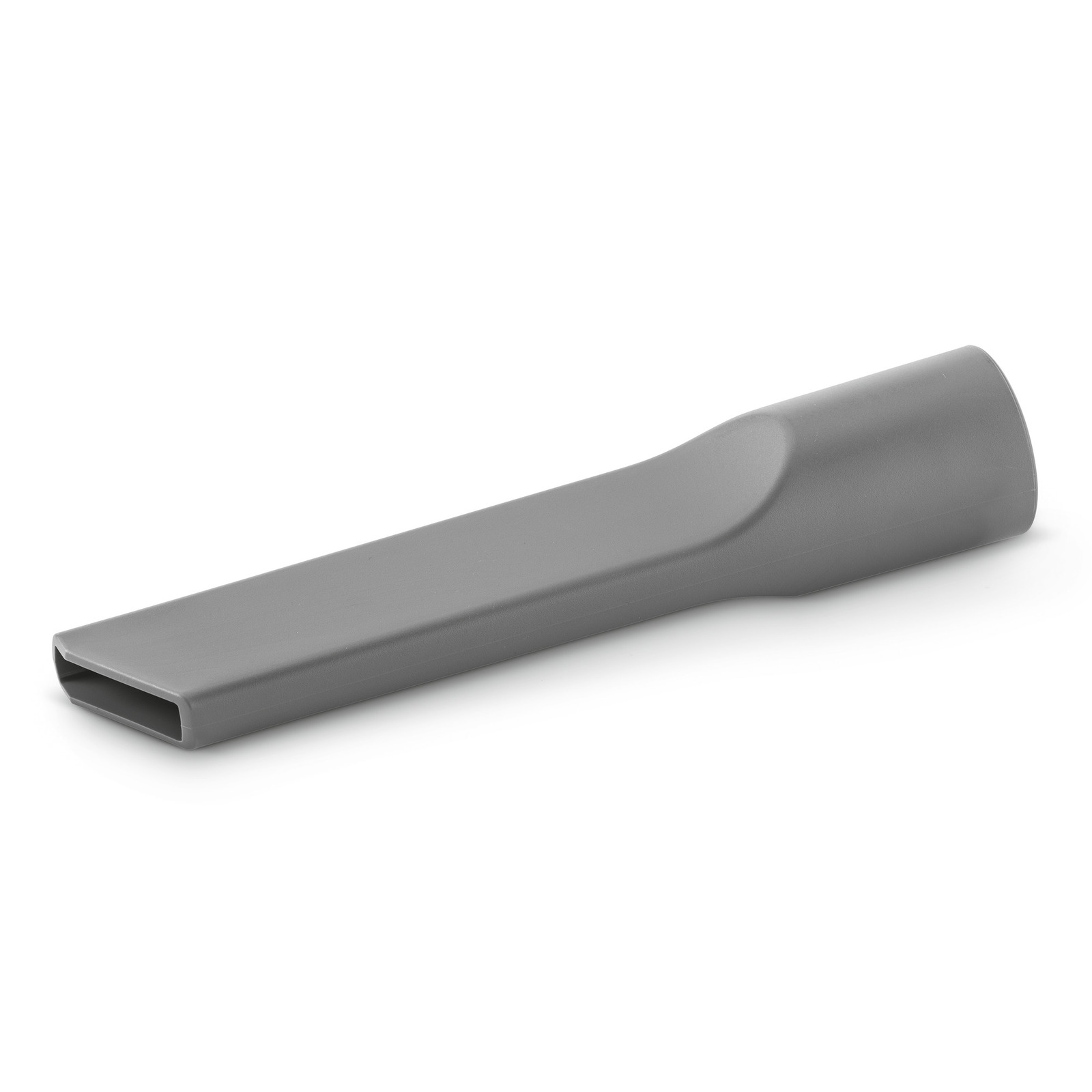 Grey Kärcher vacuum cleaner crevice tool with a narrow, elongated nozzle. Grey Kärcher vacuum cleaner crevice tool with a narrow, elongated nozzle.