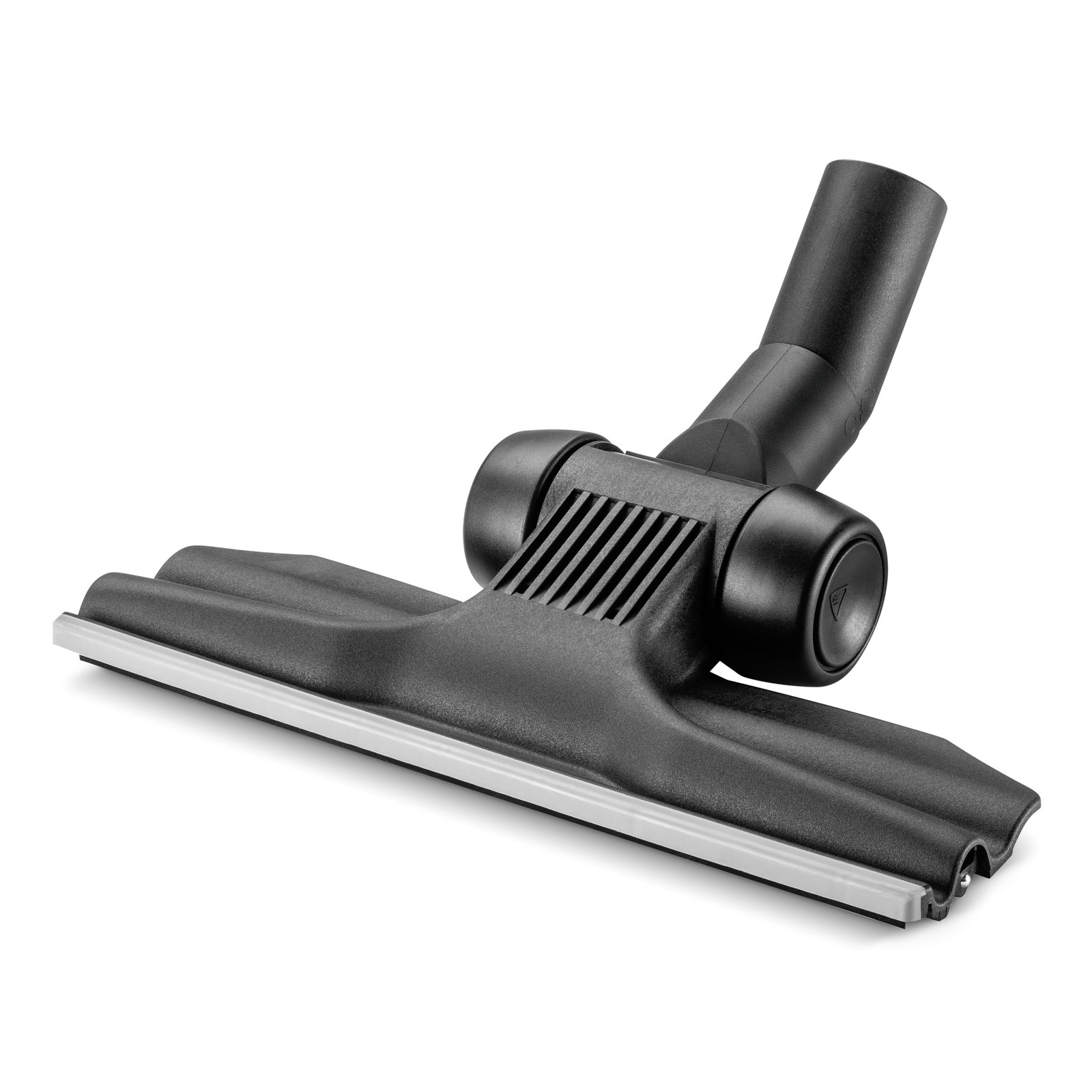 Kärcher vacuum cleaner floor nozzle with wheels, featuring a black design and a ribbed connector.