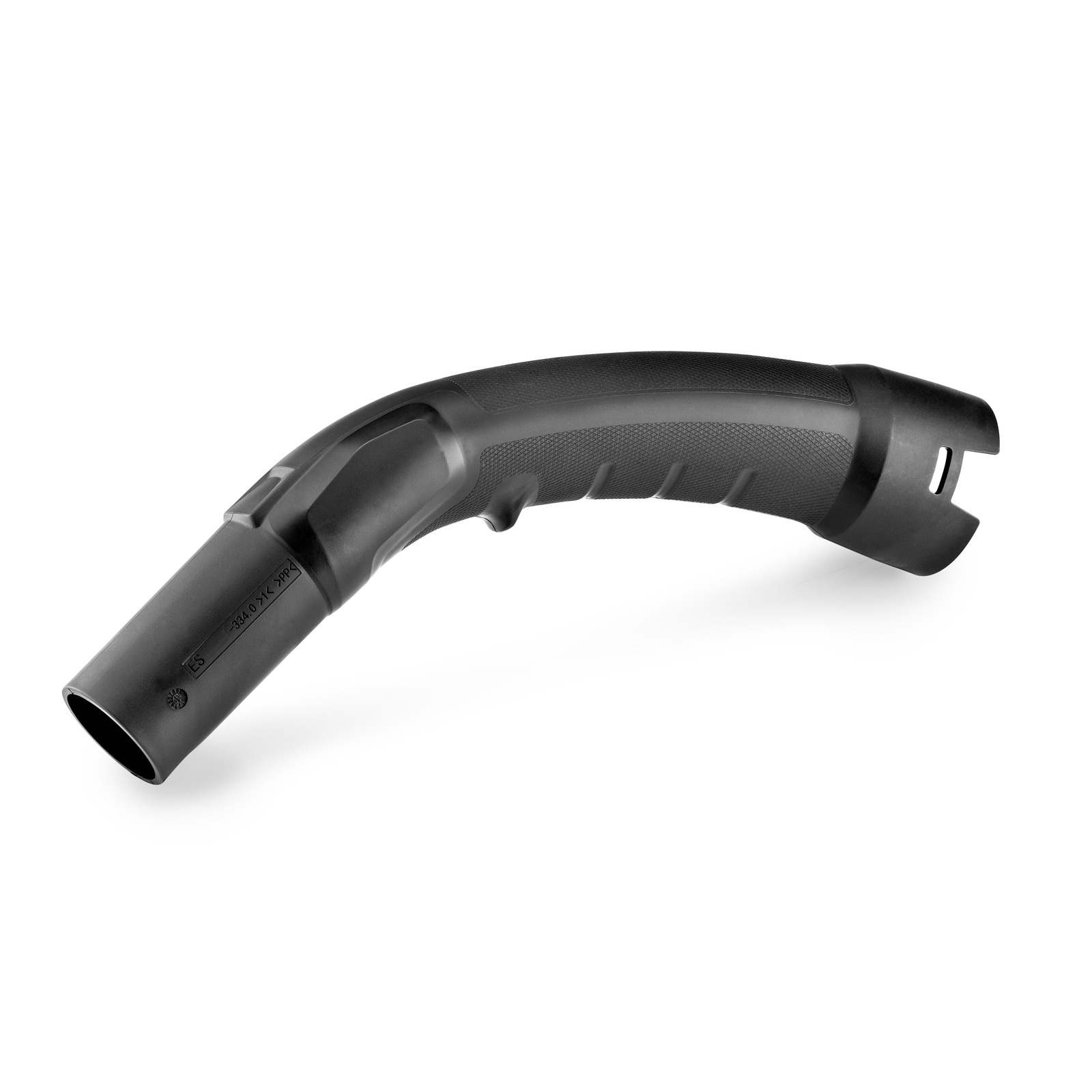 Black curved plastic nozzle with textured grip, designed for attachment to a Kärcher vacuum cleaner.