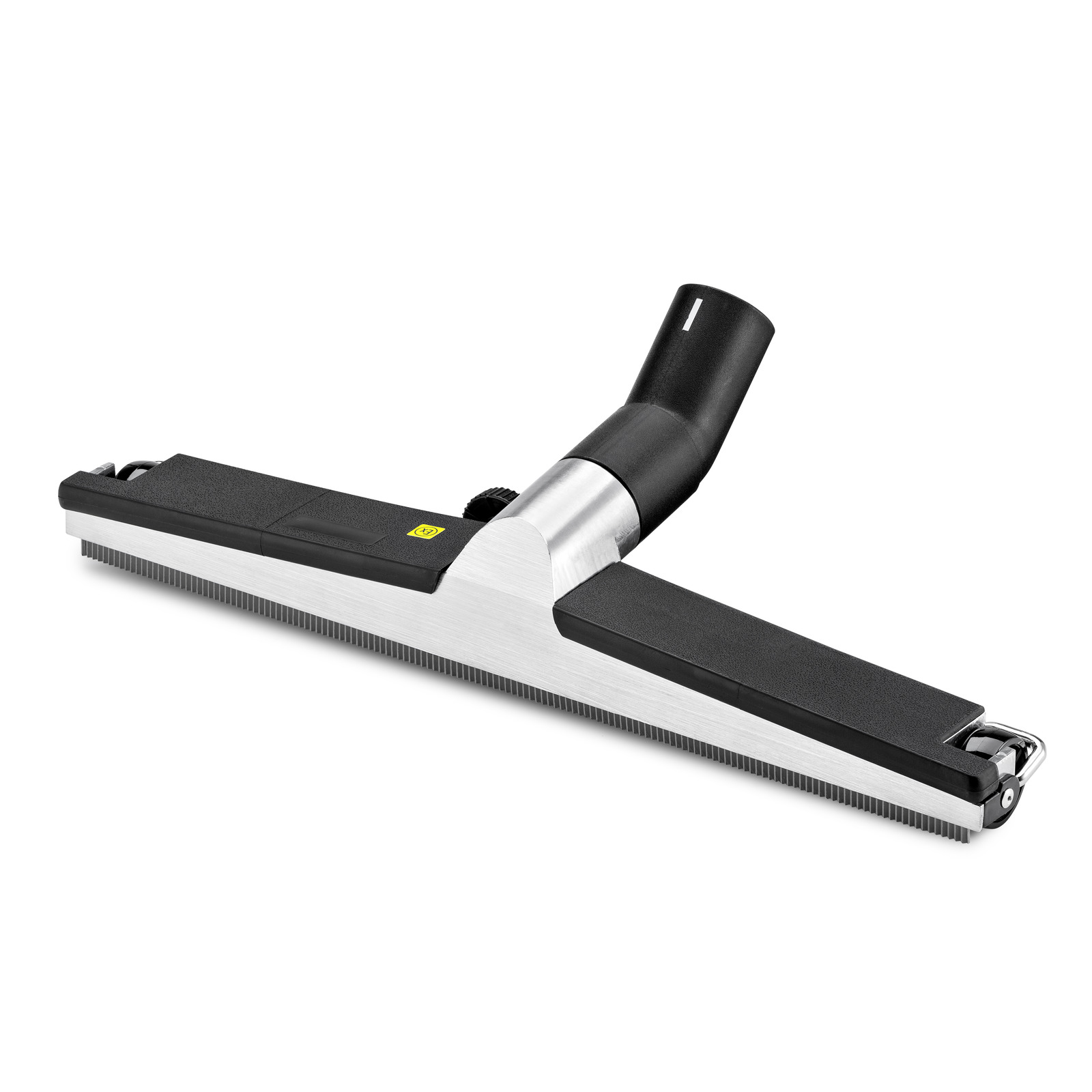 Kärcher floor nozzle with black and silver design, featuring a wide rectangular head and bristles underneath. Kärcher floor nozzle with black and silver design, featuring a wide rectangular head and bristles underneath.