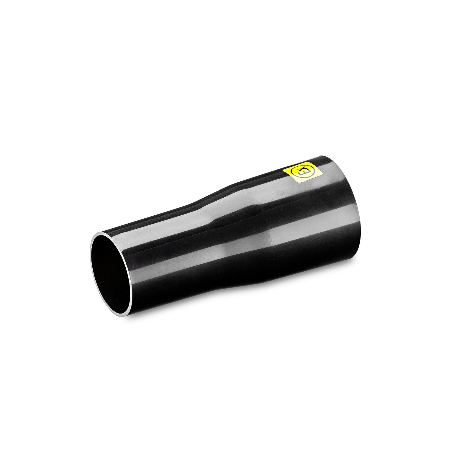 Black Kärcher hose connector with a yellow logo, shown on a white background.