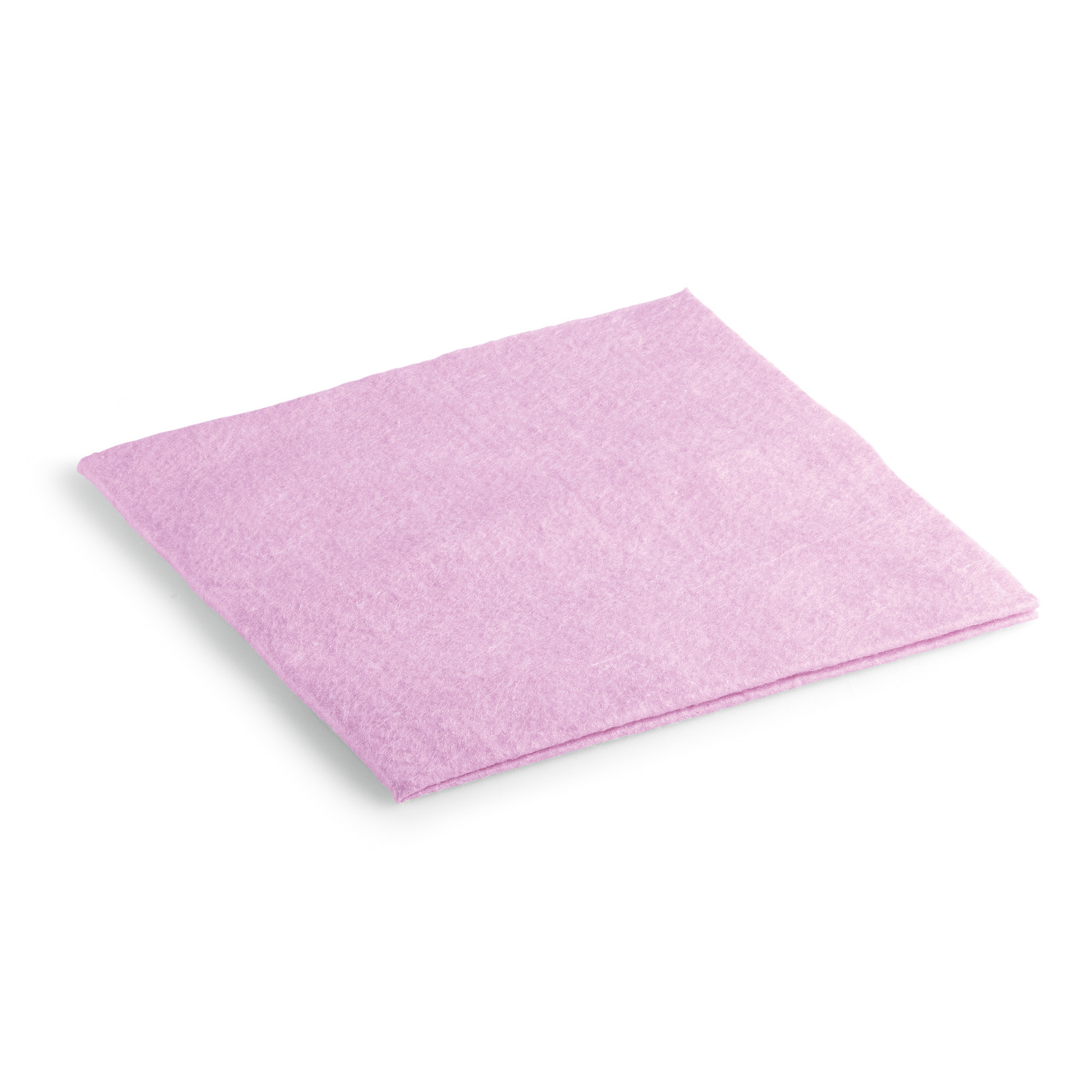Rosa Reinigungstuch aus weichem Material, auf einer weißen Oberfläche liegend.
