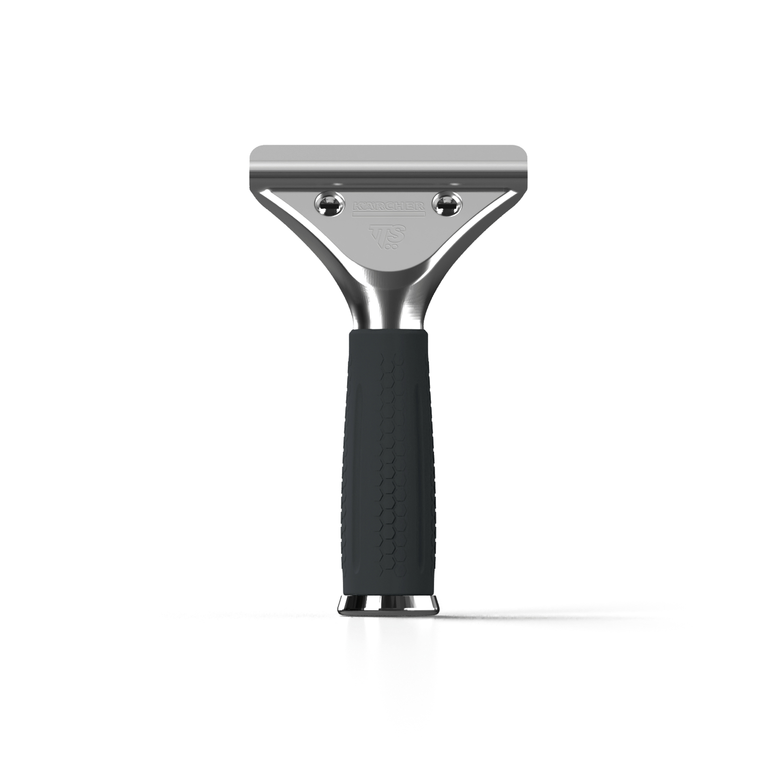 Kärcher window vac with a black textured handle and stainless steel blade, isolated on a white background. Kärcher window vac with a black textured handle and stainless steel blade, isolated on a white background.