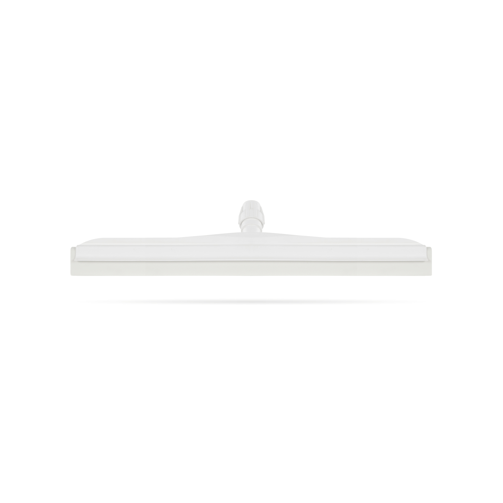 White squeegee with a flat blade and handle attachment, viewed from the front against a plain white background. White squeegee with a flat blade and handle attachment, viewed from the front against a plain white background.