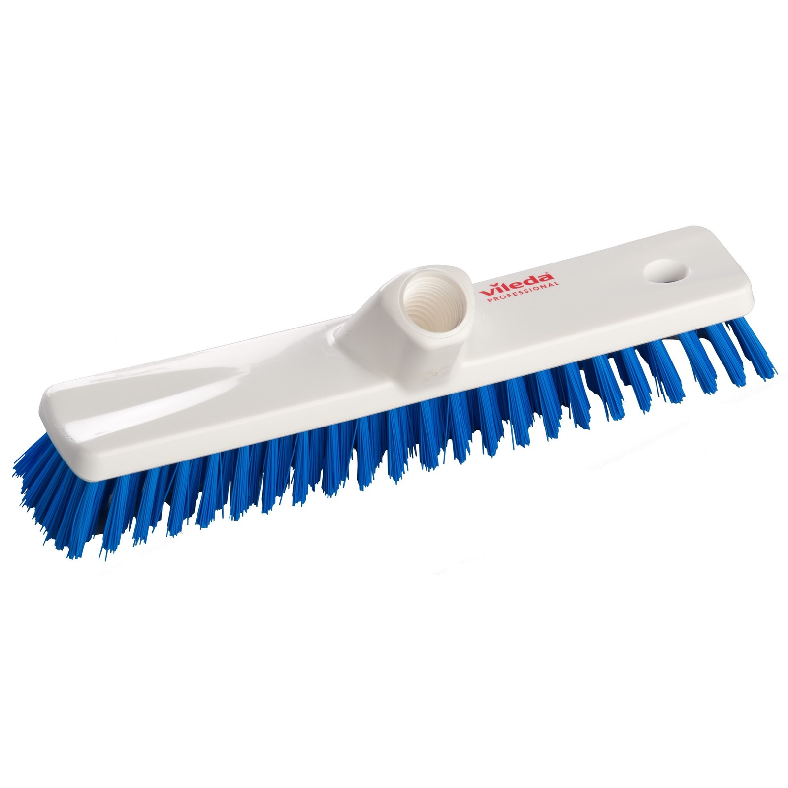 White Vileda Professional brush head with blue bristles and a central hole for handle attachment.