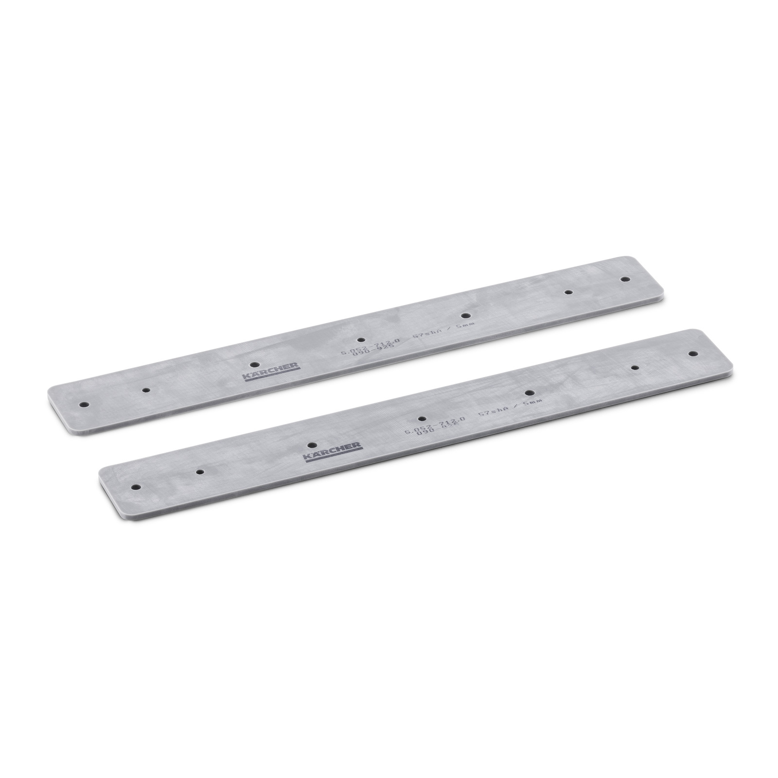 Two grey Kärcher metal strips with multiple holes, placed parallel on a white background.
