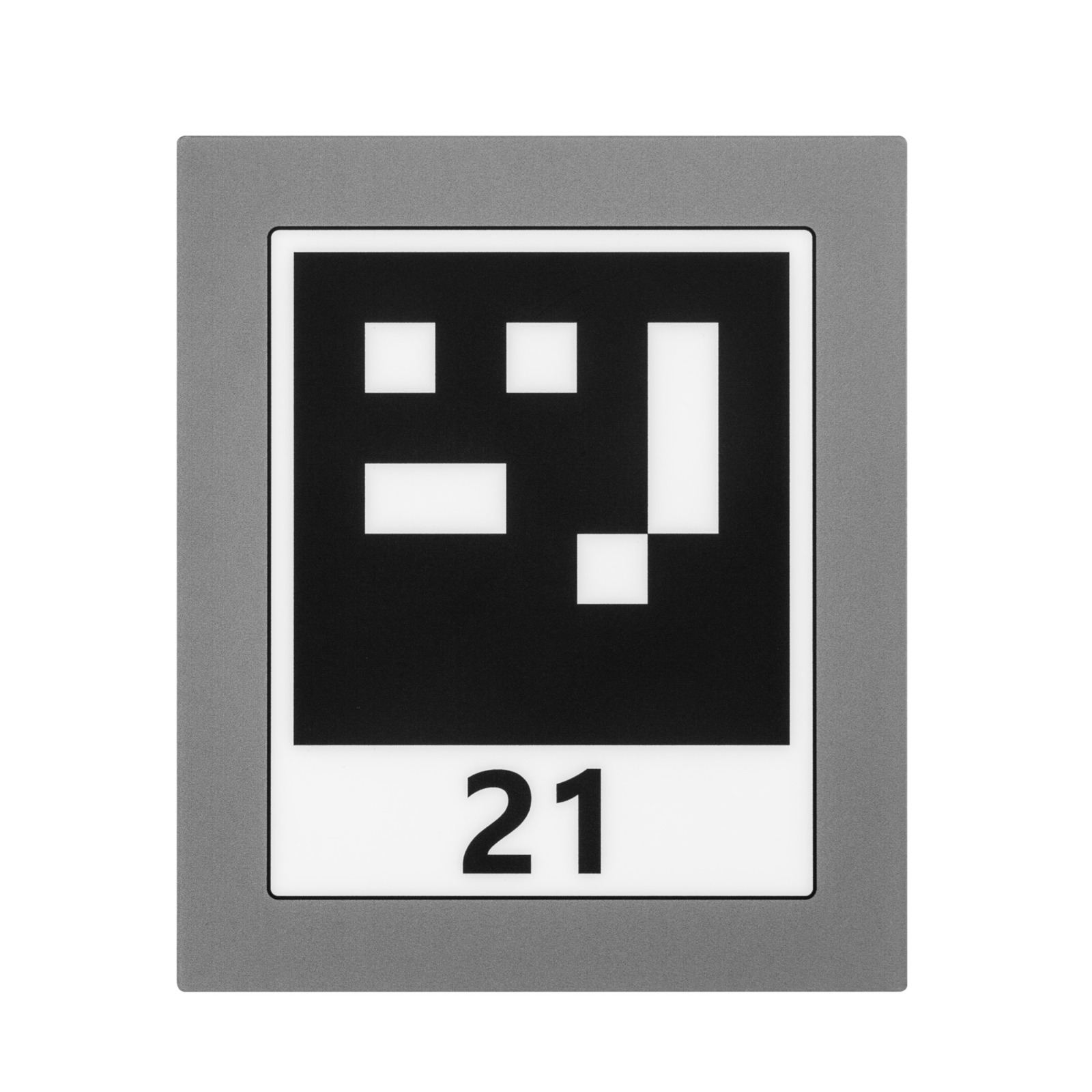 Black and white abstract design with geometric shapes and the number 21 in a grey frame. Black and white abstract design with geometric shapes and the number 21 in a grey frame.