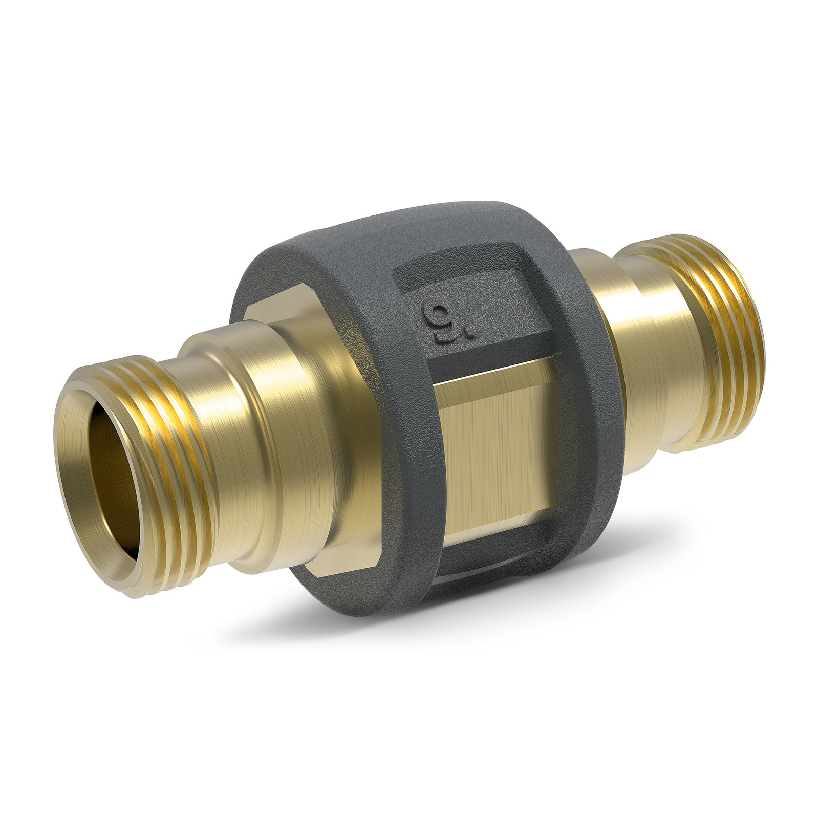 Brass threaded connector with a grey plastic grip, featuring embossed number 9 on the side. Brass threaded connector with a grey plastic grip, featuring embossed number 9 on the side.