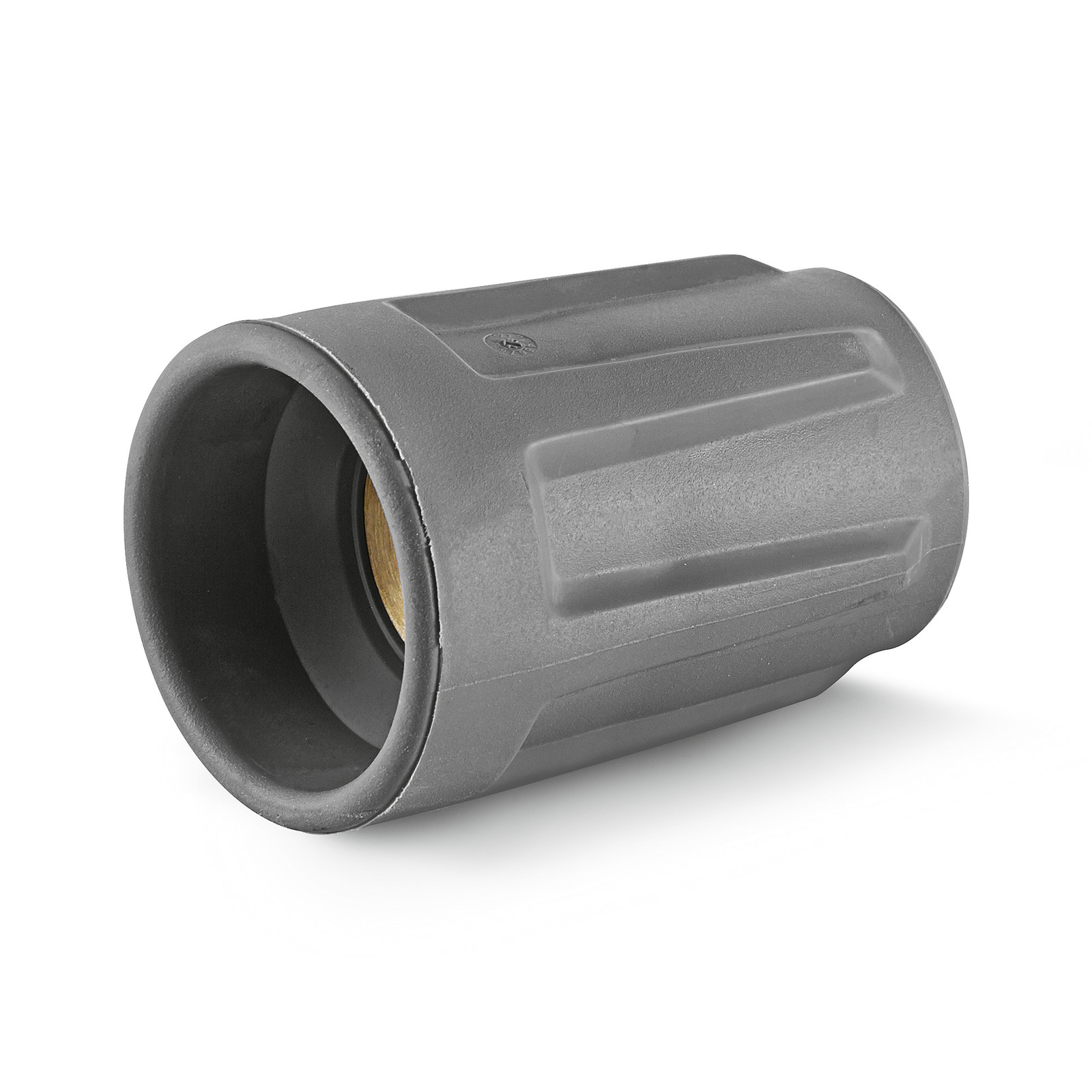 Grey Kärcher high-pressure cleaner nozzle with a cylindrical shape and textured surface.
