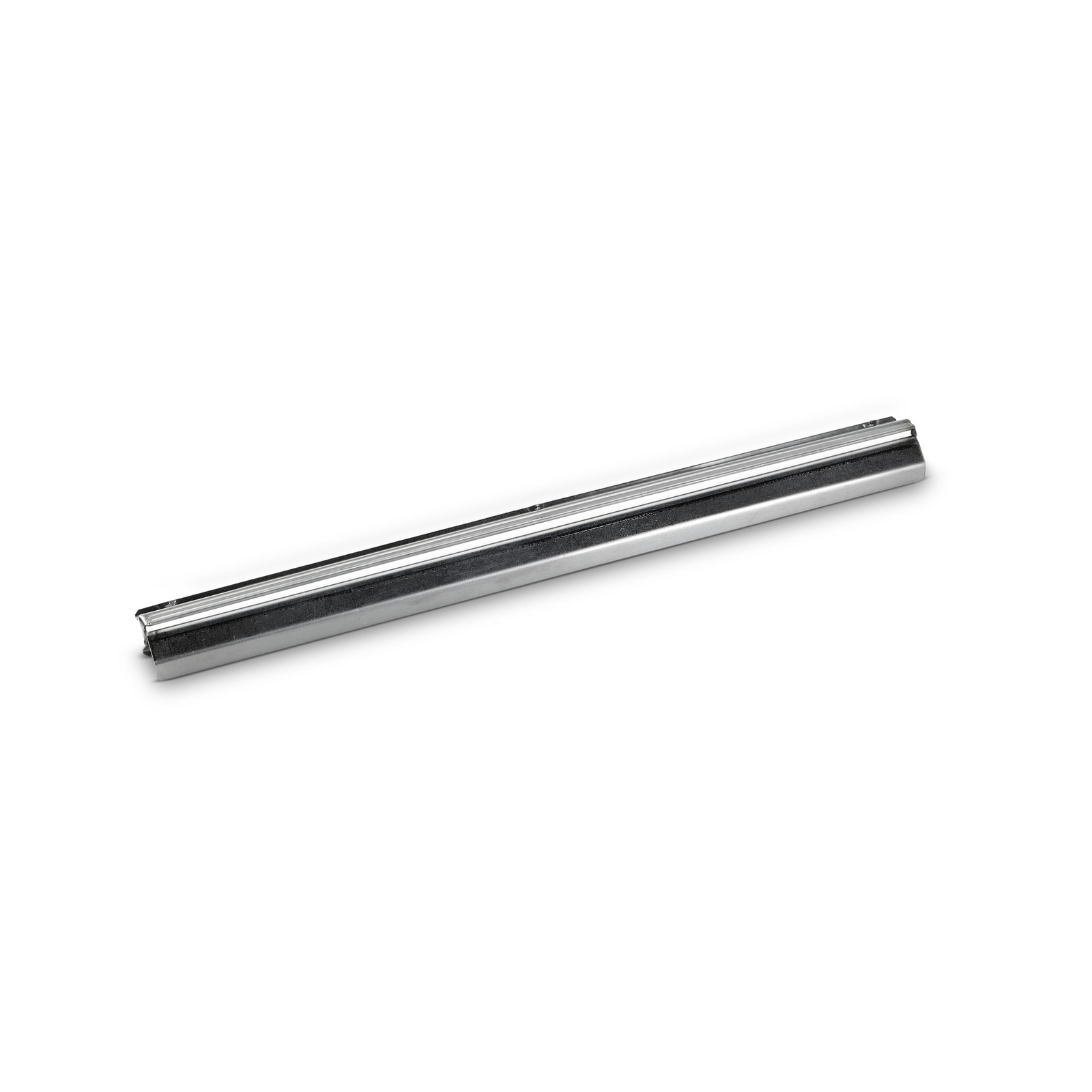 Silver Kärcher squeegee blade with black rubber edge, placed diagonally on a white background.