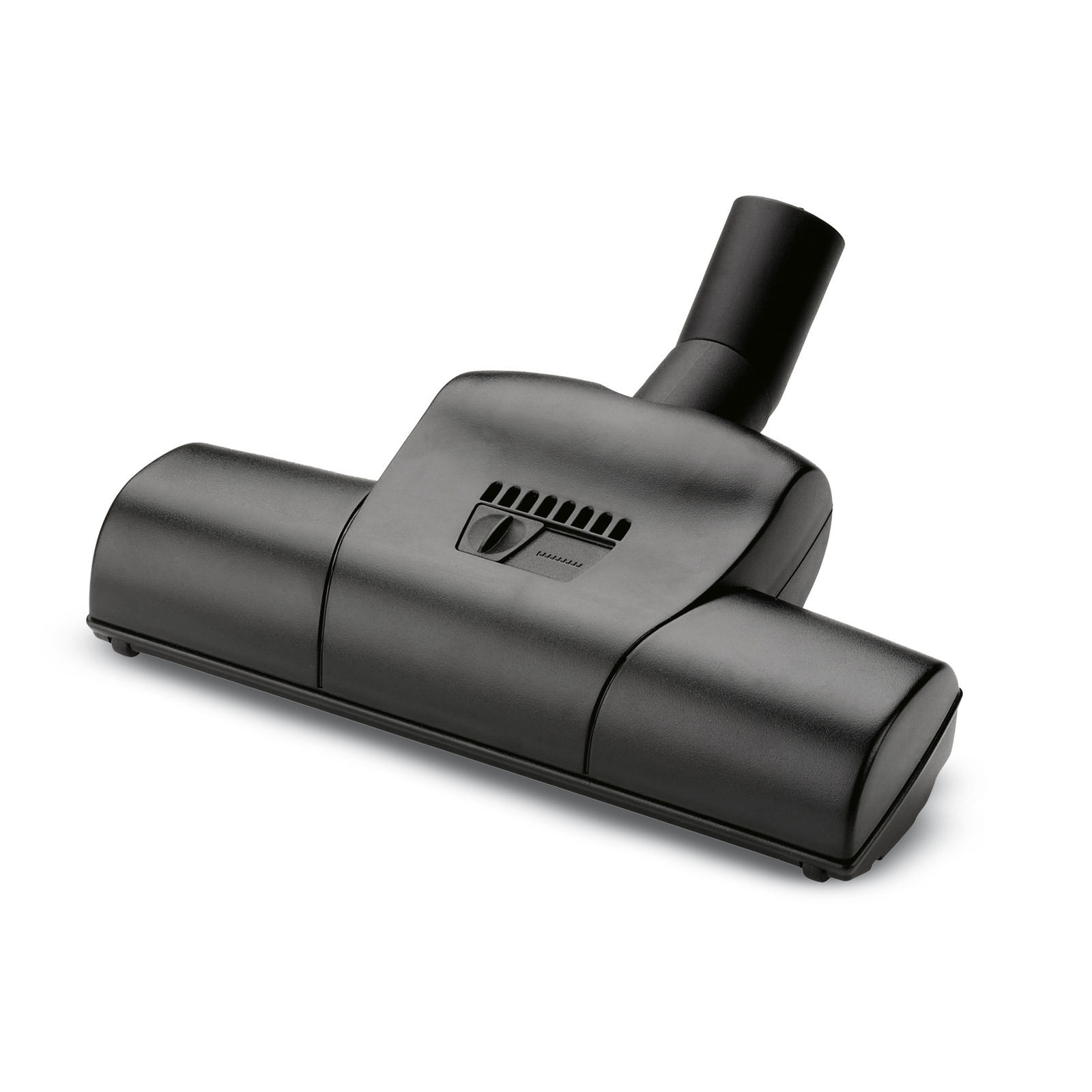Black Kärcher vacuum cleaner turbo brush attachment with a dial for adjusting settings. Black Kärcher vacuum cleaner turbo brush attachment with a dial for adjusting settings.