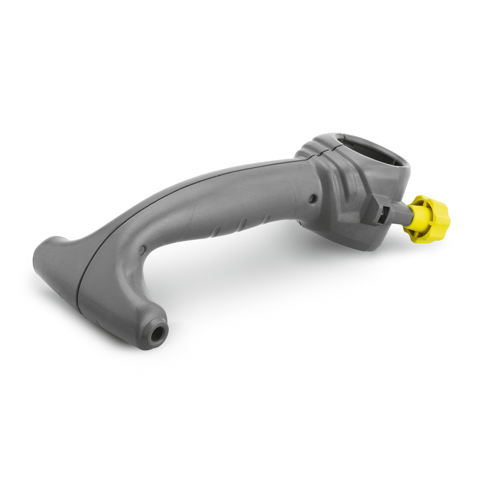 Grey Kärcher handle with a yellow nozzle, designed for attachment to cleaning equipment, shown on a white background.