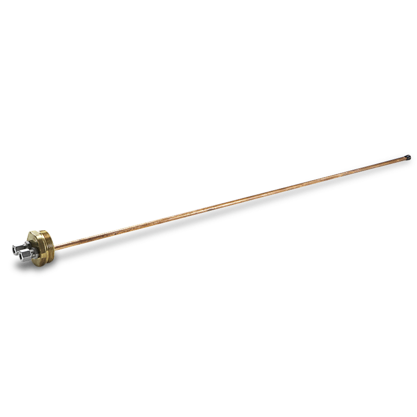Long copper probe with a brass fitting on one end, set against a plain white background.