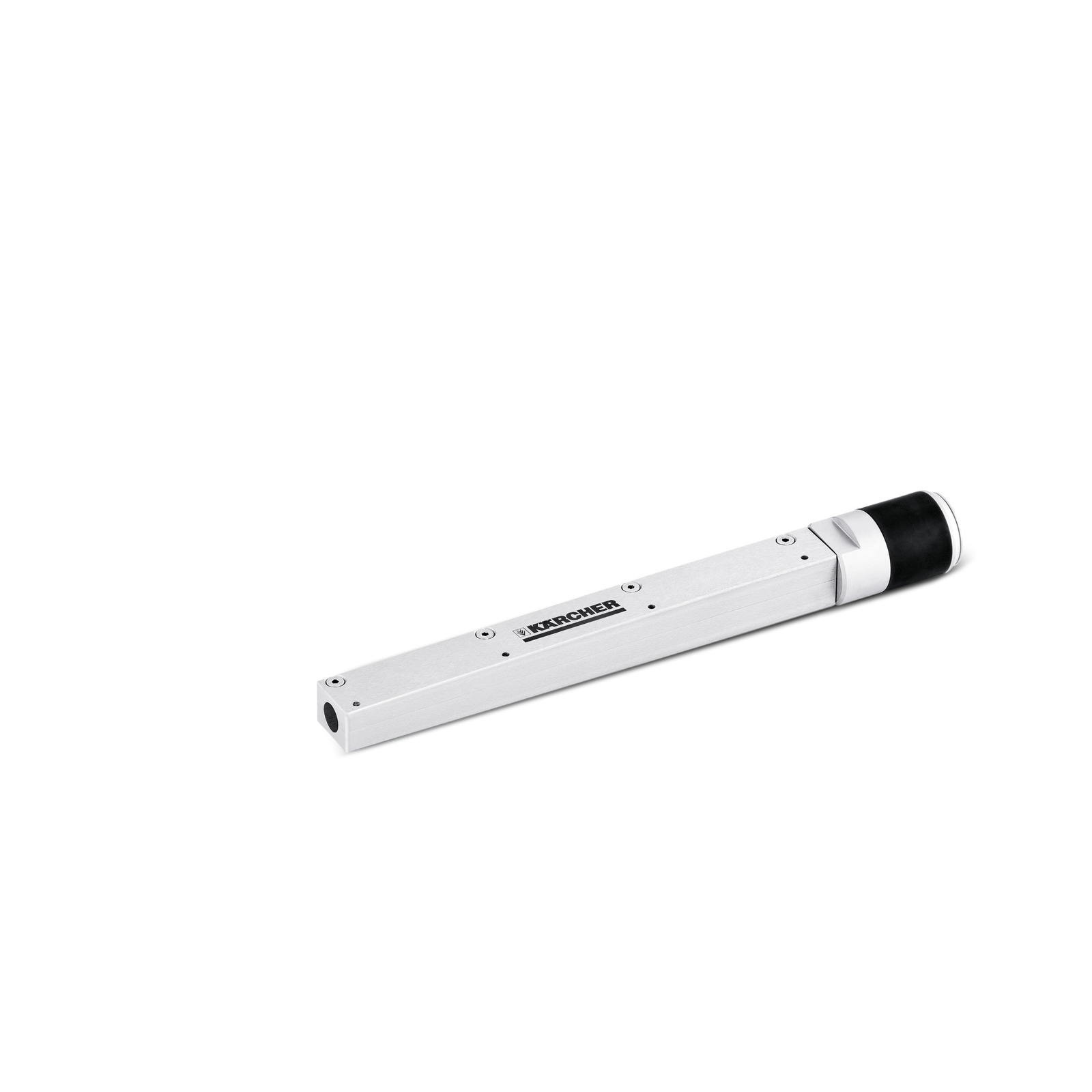 Kärcher linear actuator in silver, featuring a black end cap, positioned diagonally on a white background. Kärcher linear actuator in silver, featuring a black end cap, positioned diagonally on a white background.