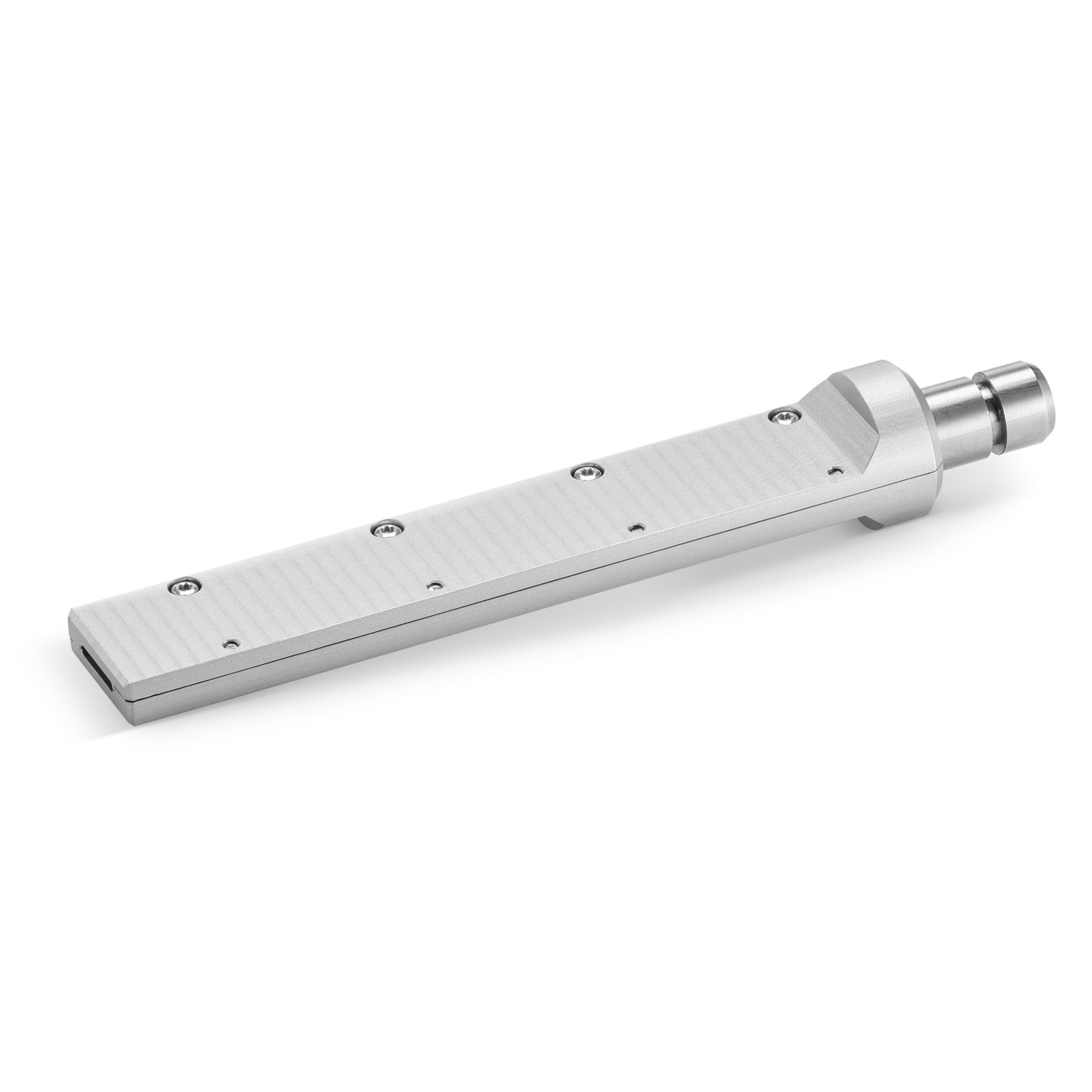 Silver Kärcher high-pressure cleaner lance with a ribbed surface and multiple screws, set against a white background.