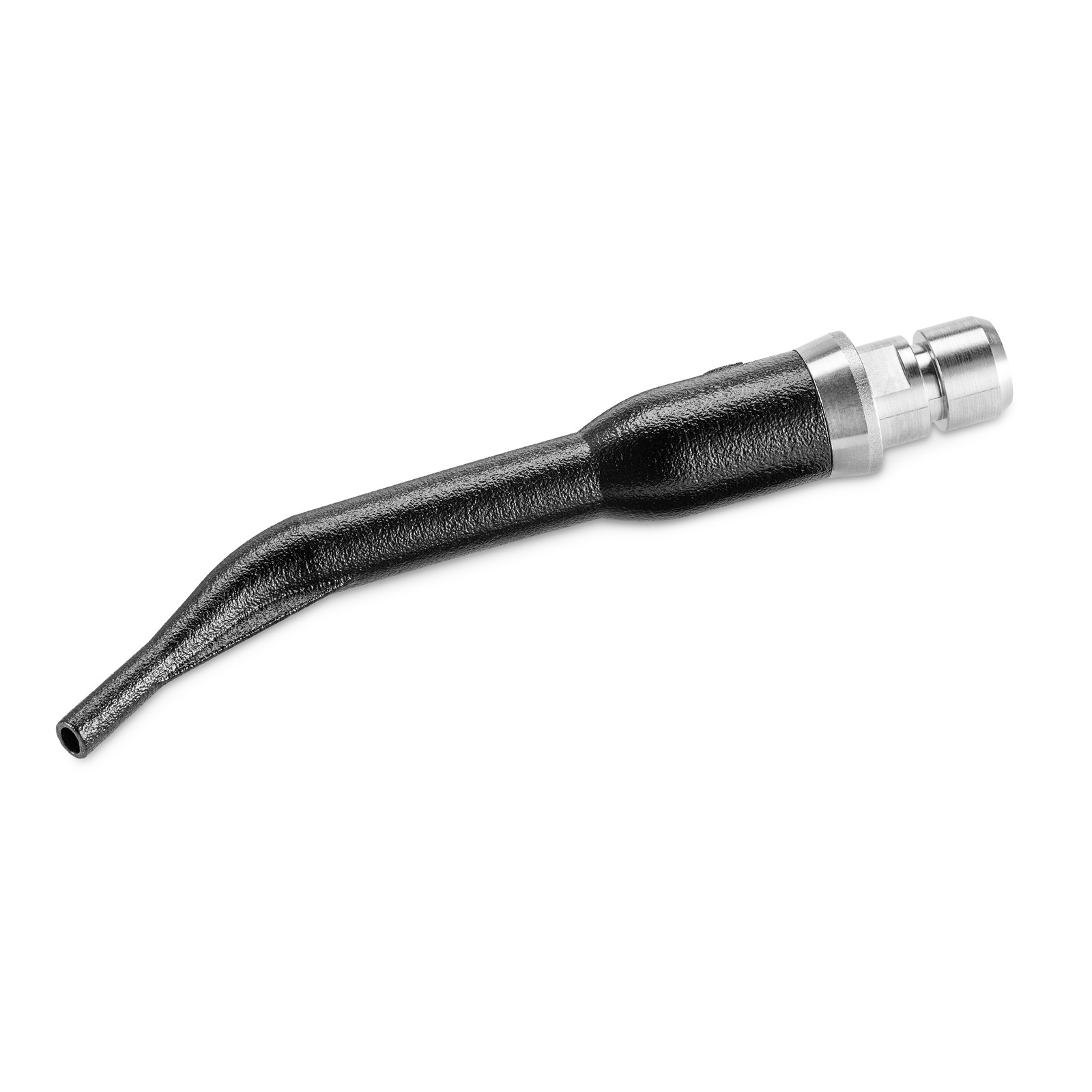 Black Kärcher nozzle with a curved tip and metallic connector, isolated on a white background.